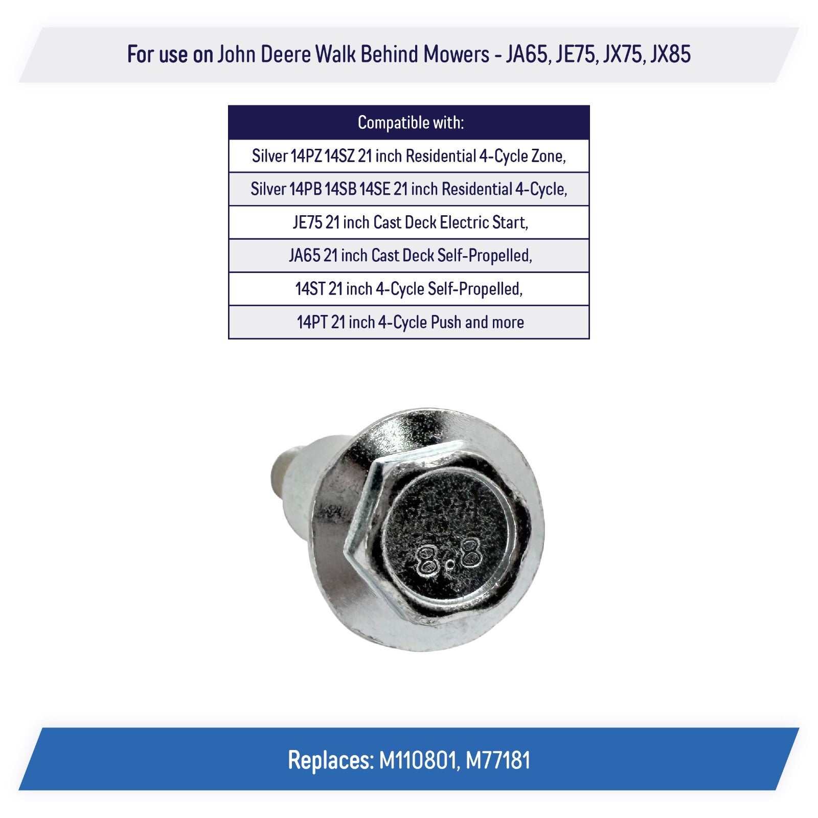 Wheel Axle Bolt Screw for John Deere Walk Behind Lawn Mowers M110801