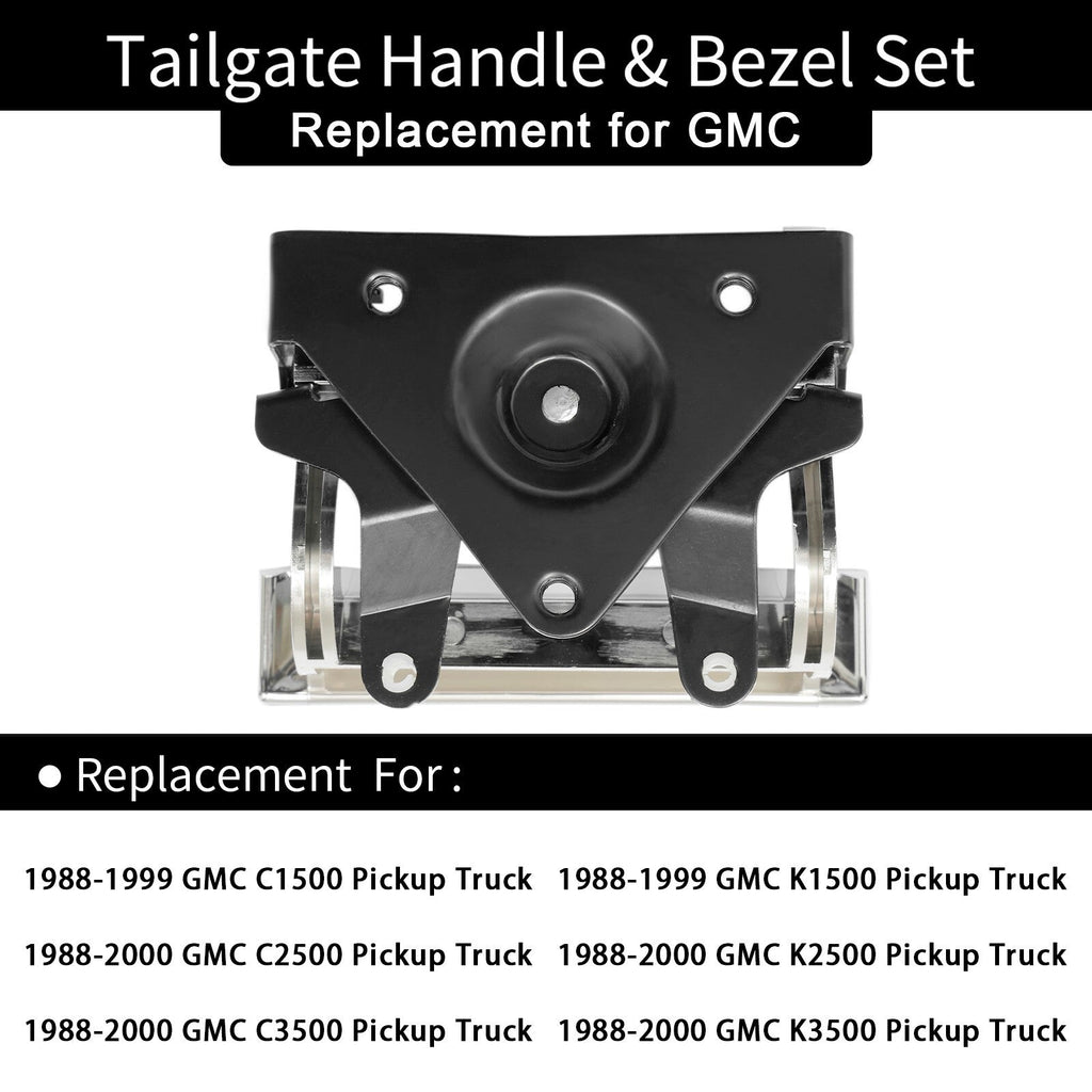 Chrome Tailgate Handle and Plastic Bezel Set for 1988 2000 GMC C K 1500 2500 3500