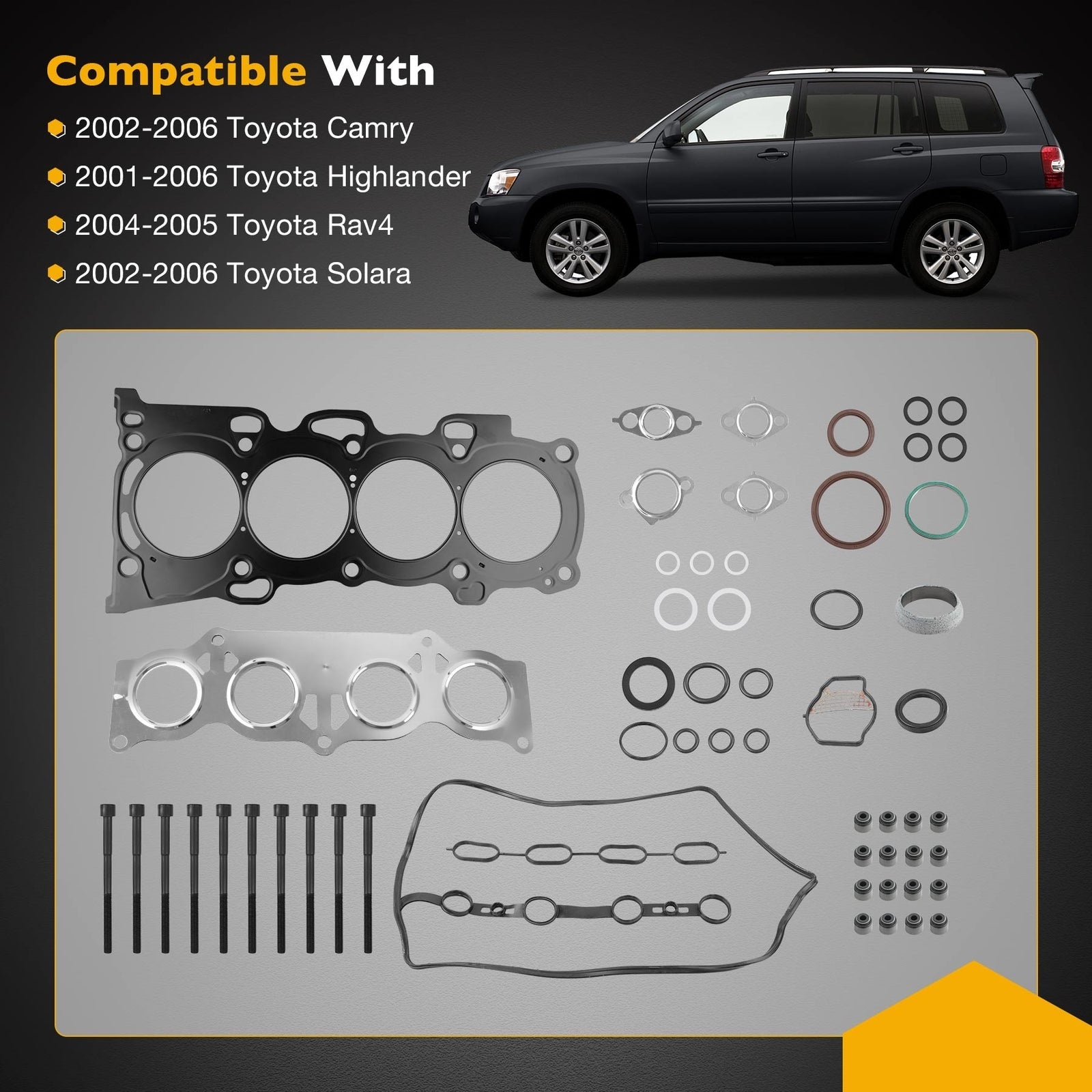 ES71183 2.4L Engine Head Gasket Set w Bolts for 01-06 Toyota Camry Solara Rav4