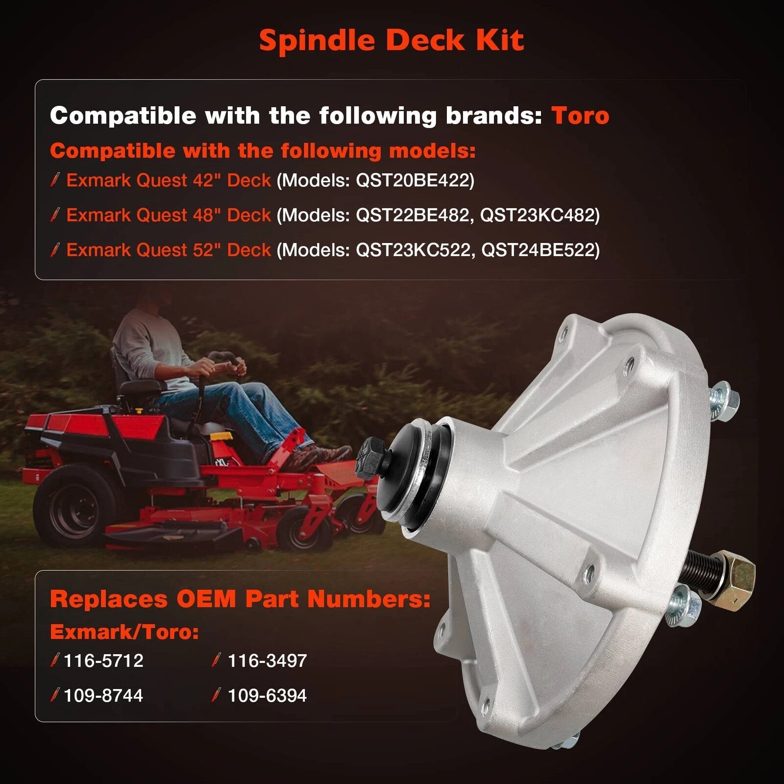1096394 Deck Spindle Assy For Exmark Toro Quest 42in 48in 52in 1165712 1098744