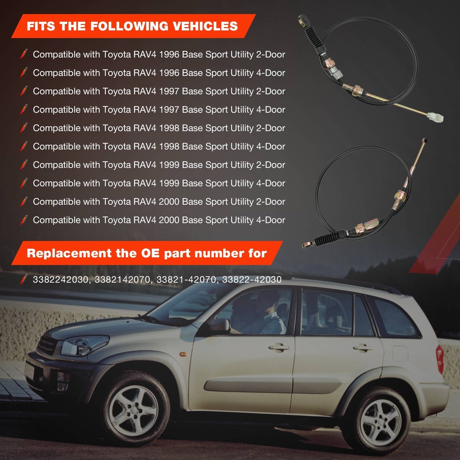 33821-42070 Manual Trans Shift Control Cable for Toyota RAV4 1996-2000 2PK