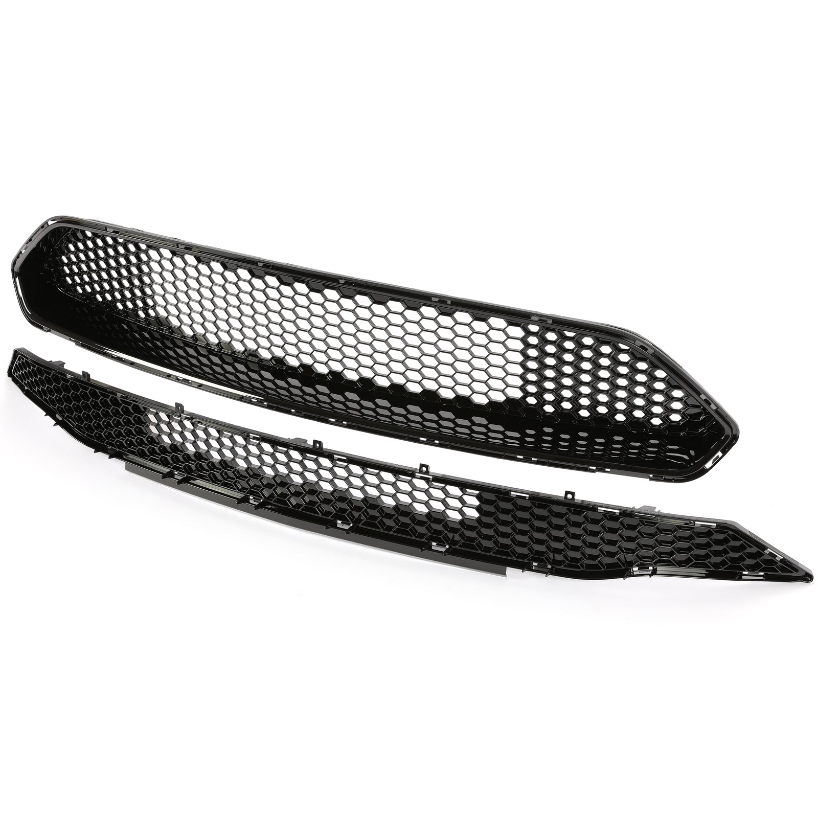 Front Upper Grille and Lower Mesh Grill Honeycomb Black for 2018-2022 Ford Mustang