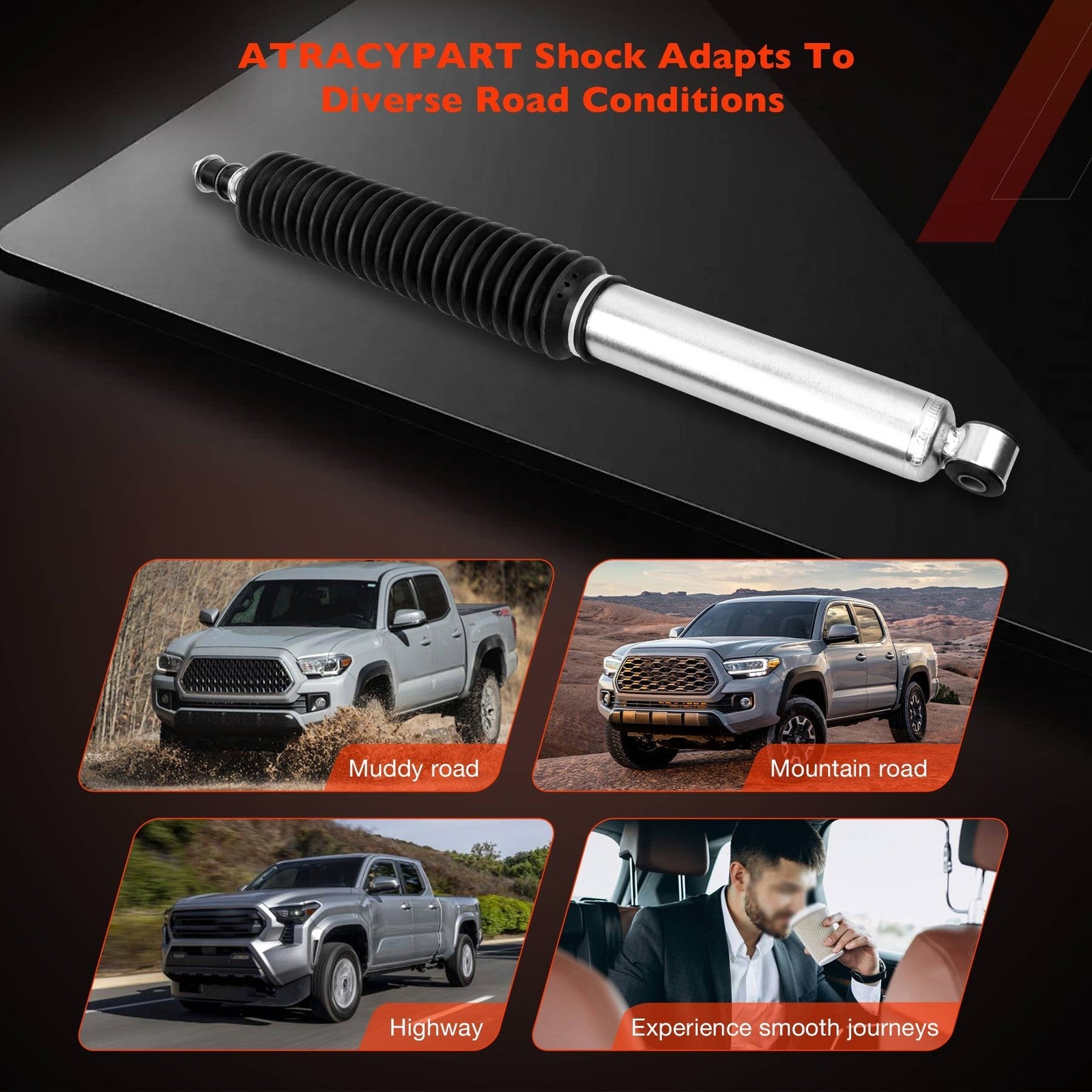 Rear Monotube Shock for Toyota Tacoma 4WD 2005 to 2015 with 0 to 1 Inch Lift