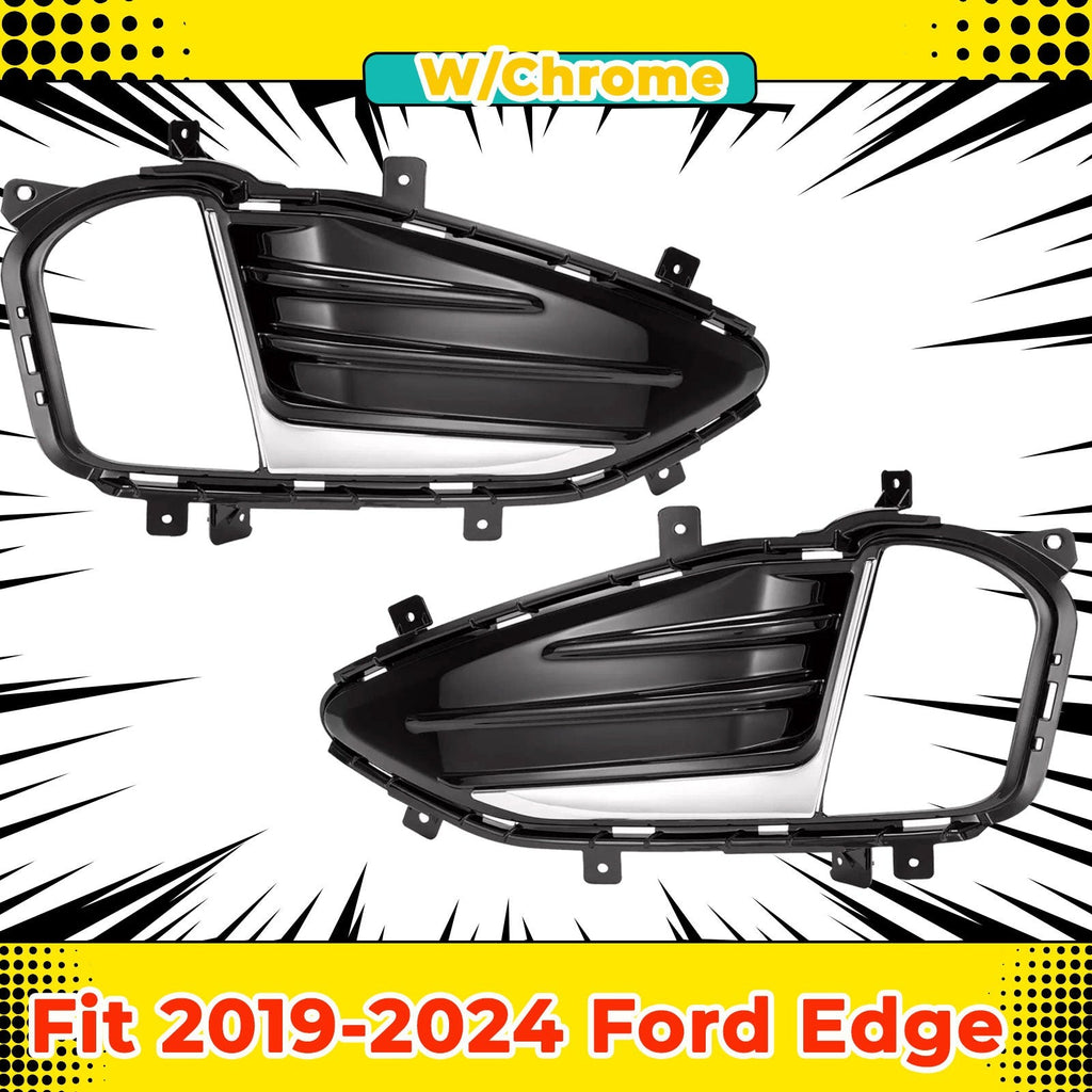 2Pcs Fog Light Cover for Ford Edge 2019-2024 Front Bumper Chrome Trim Bezel