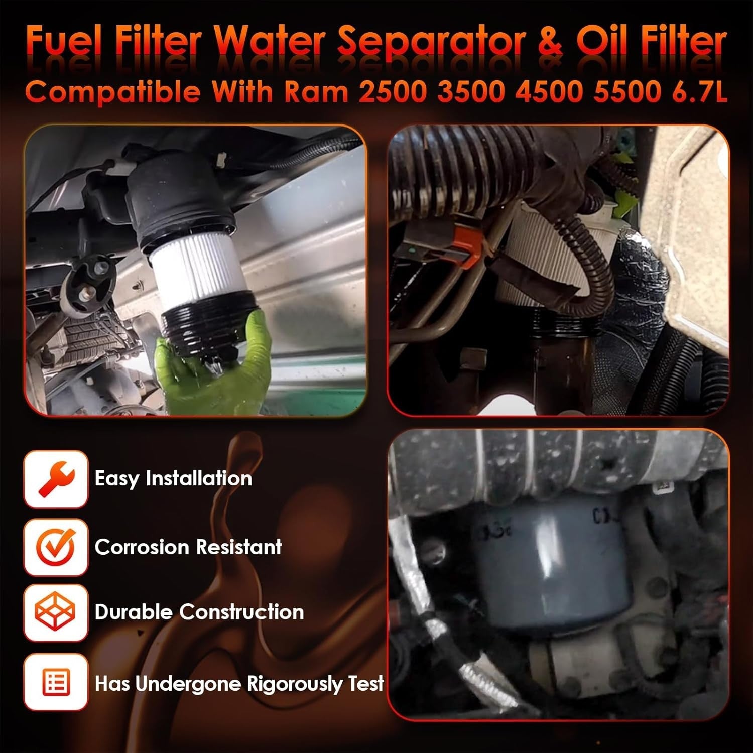 Diesel Fuel Oil Filter Set for Mopar Dodge Ram 2500 3500 4500 5500 6.7L 2019 24
