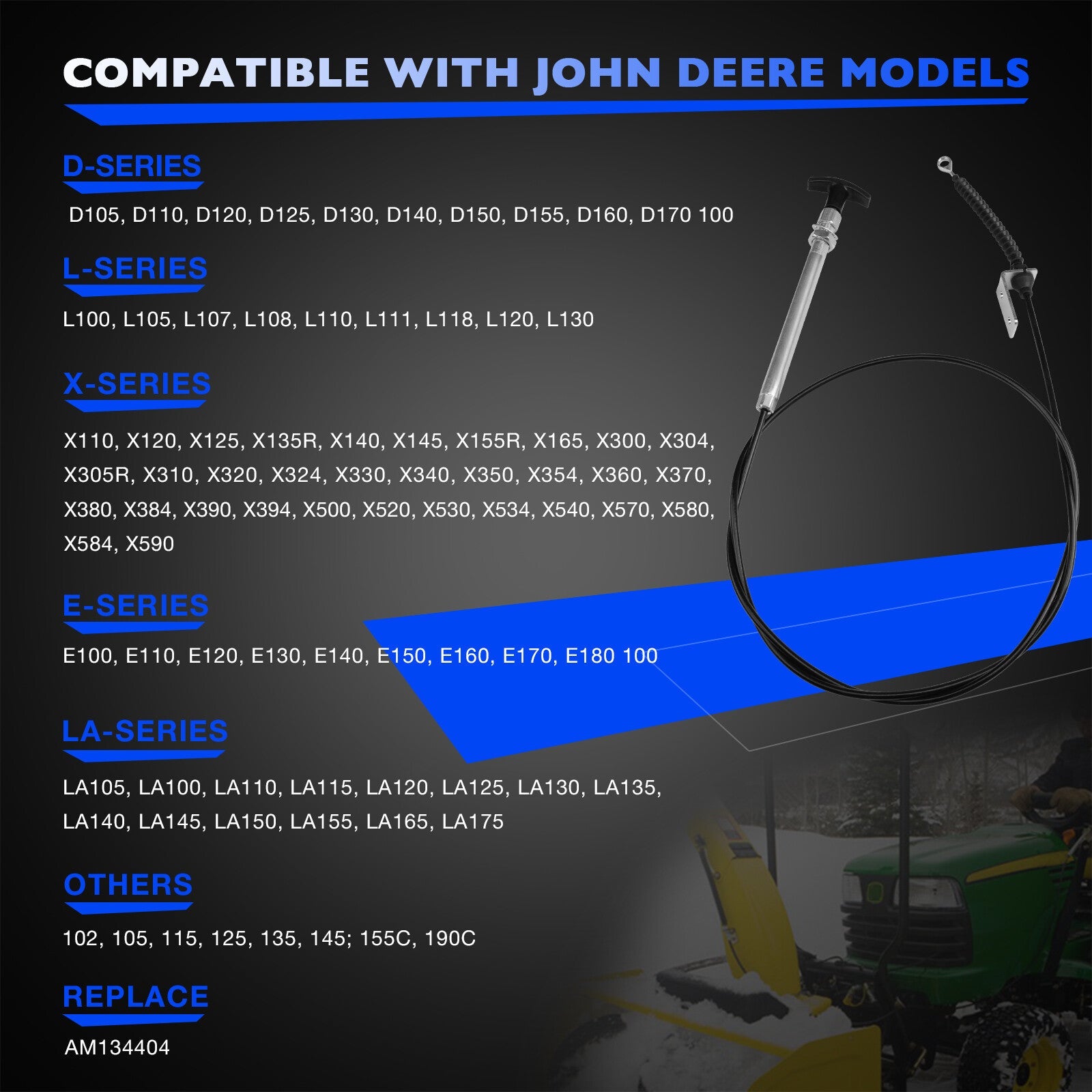 AM134404 Spout Control Input Cable for John Deere 44 Inch Snow Blower X340 X500