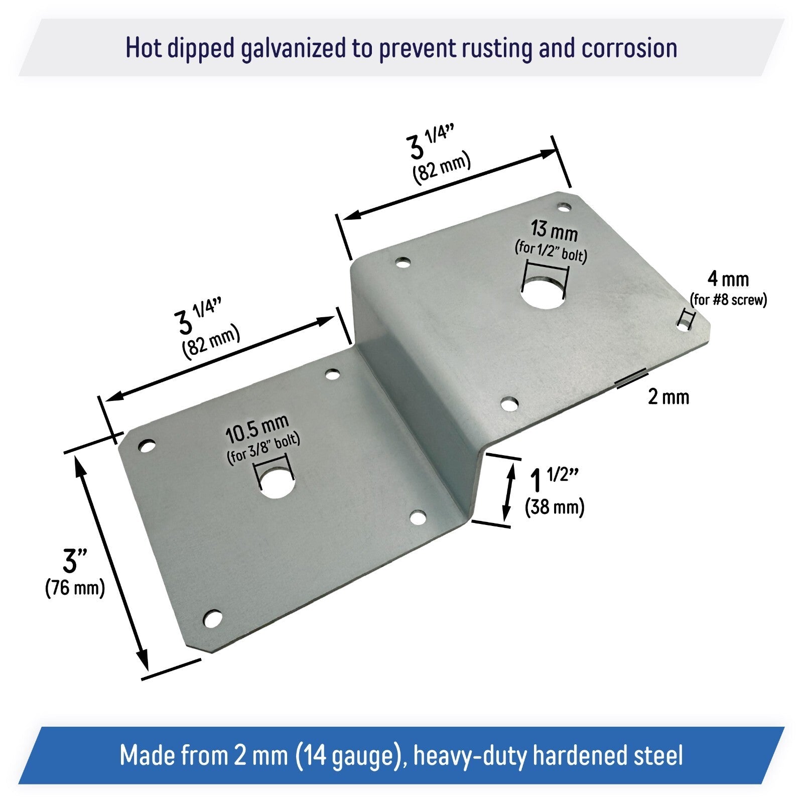 Galvanized Deck Joist Tie Plate Z Bracket for 2x4 Cross Joist and 4x4 Post 6 Pack