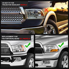 09 18 Dodge Ram 1500 2500 3500 Sequential Turn Signal Headlights with LED DRL