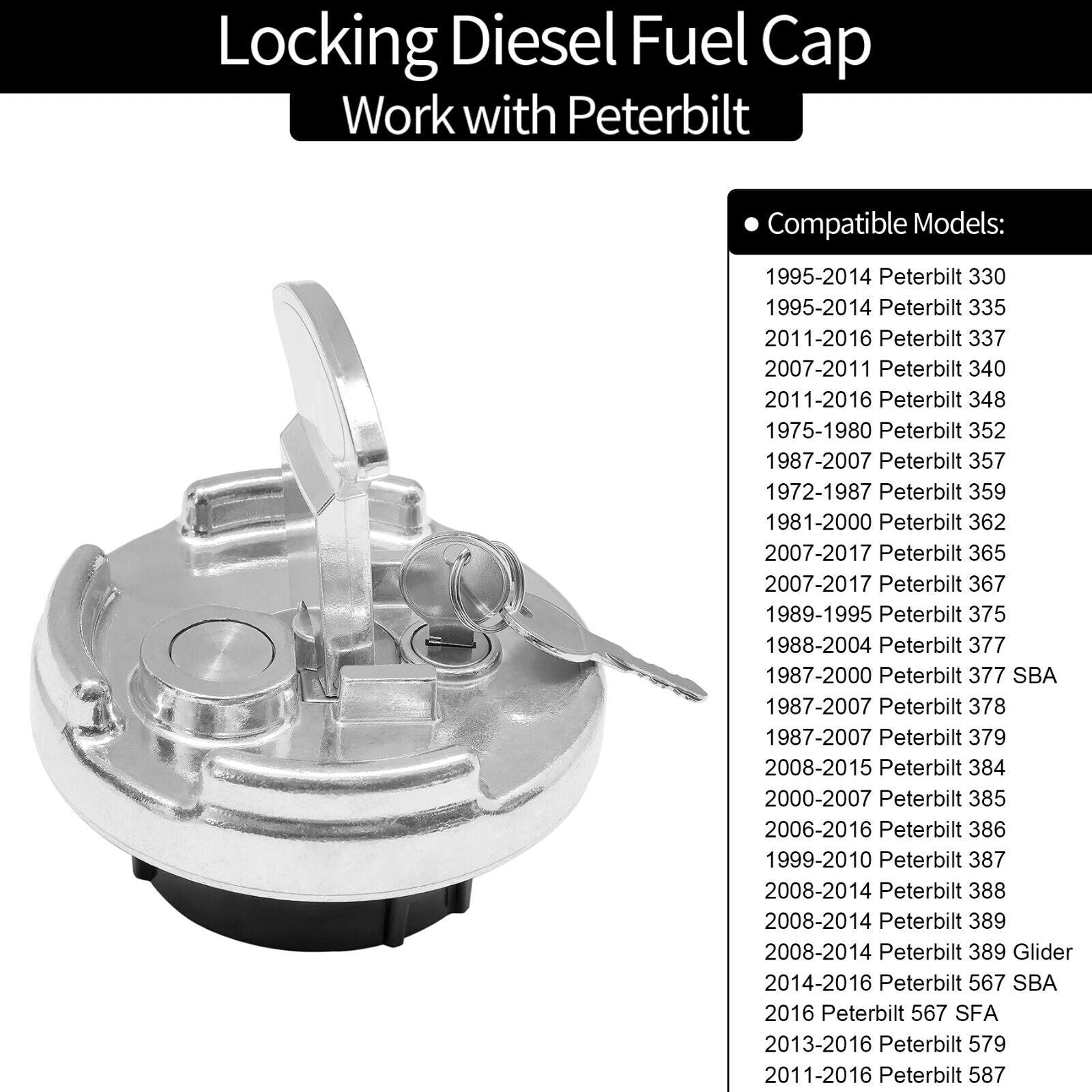 1104859200 4in Locking Diesel Fuel Cap for Peterbilt 1972 2017 330 587 Trucks 2x
