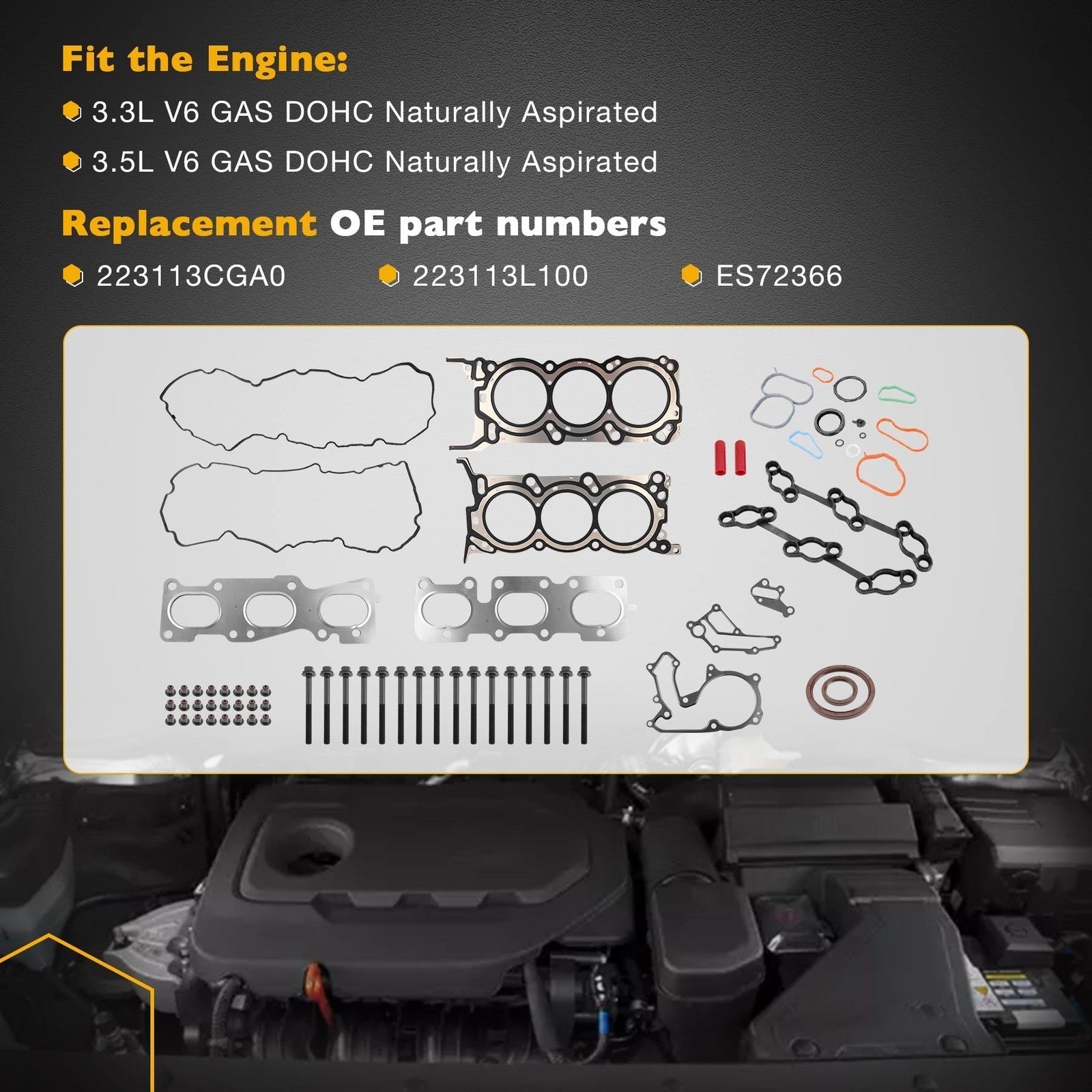 3.5L 3.3L Engine Head Gasket Set with Bolt for Kia Sedona Sorento Hyundai Santa Fe