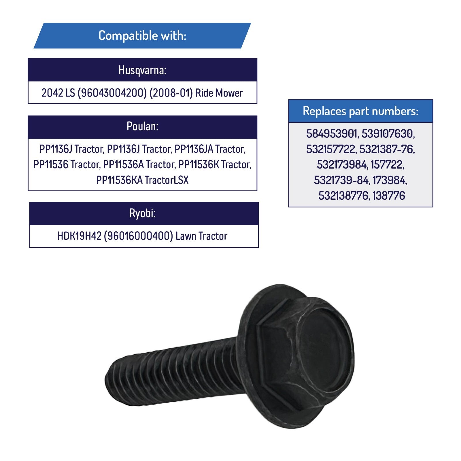 584953901 539107630 Blade Spindle Hex Head Screw Bolt for Husqvarna Poulan