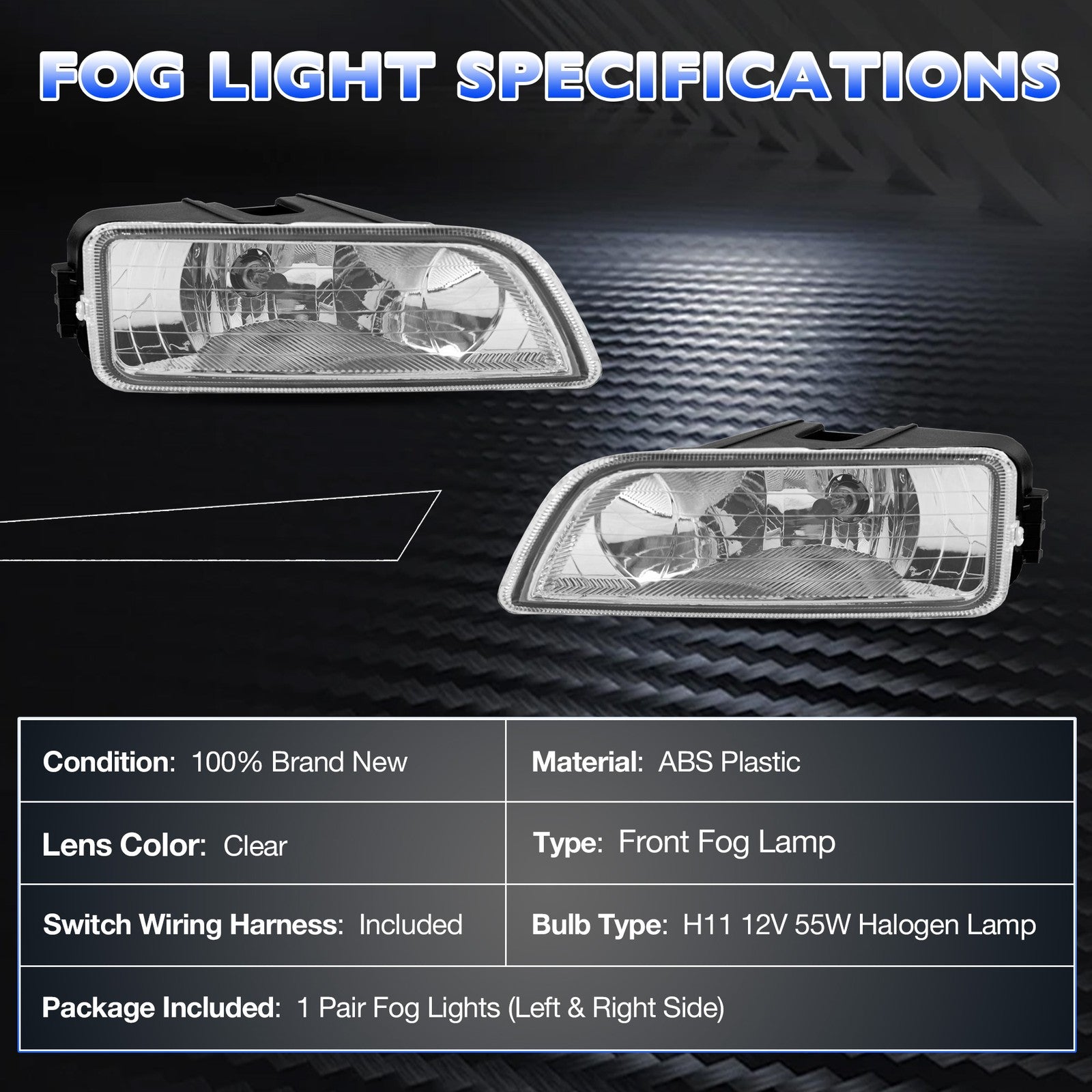 Front Fog Headlight Lamp w/ Bulbs and Harness Kit for Honda Accord 4-Door 03-07
