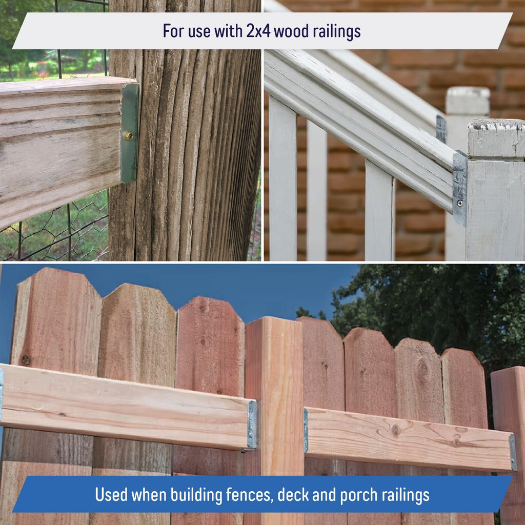 Galvanized 2x4 Fence Bracket Connector for Wood Post Deck Railing 20 Gauge 20 Pack