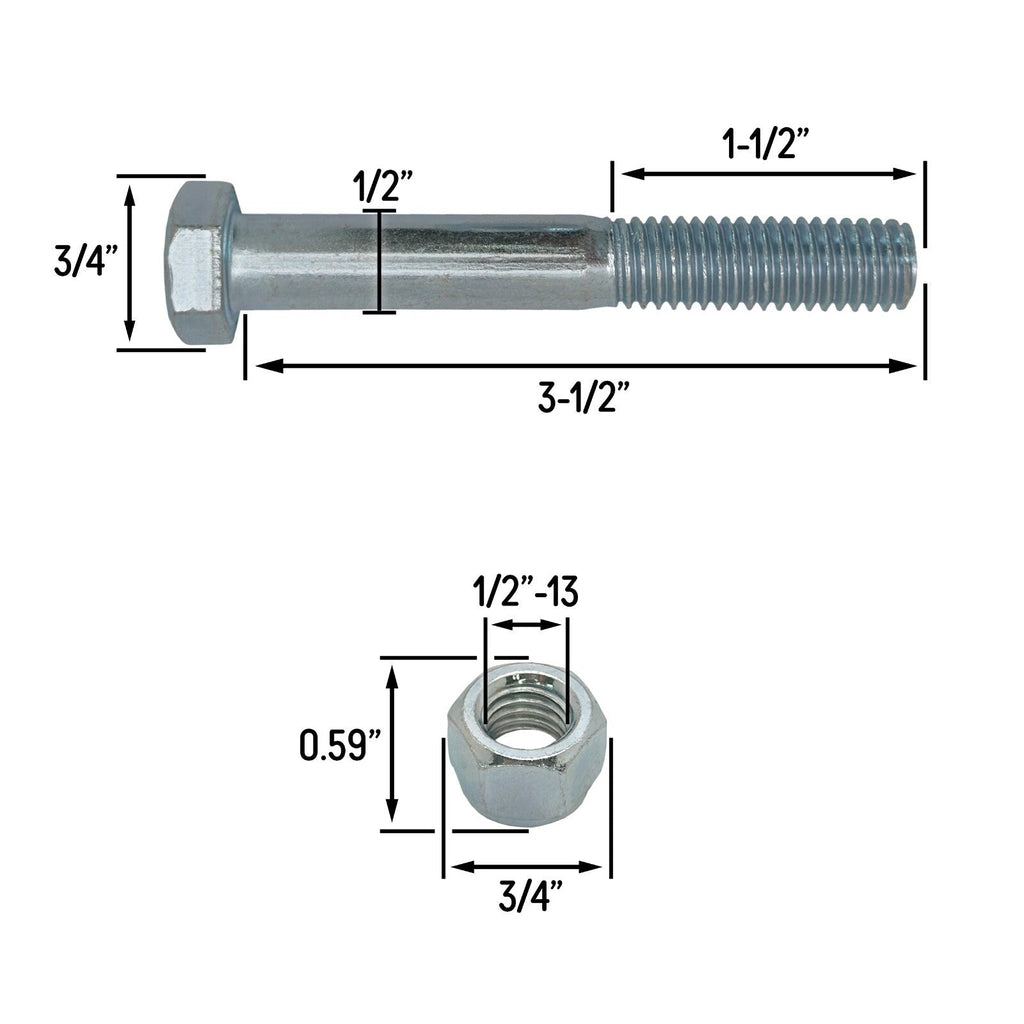 Grade 5 Shear Bolts for Rotary Cutters 1 2 x 3 1 2 with Nylock Nuts 5 Pack