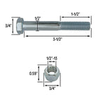Grade 5 Shear Bolts for Rotary Cutters 1 2 x 3 1 2 with Nylock Nuts 5 Pack