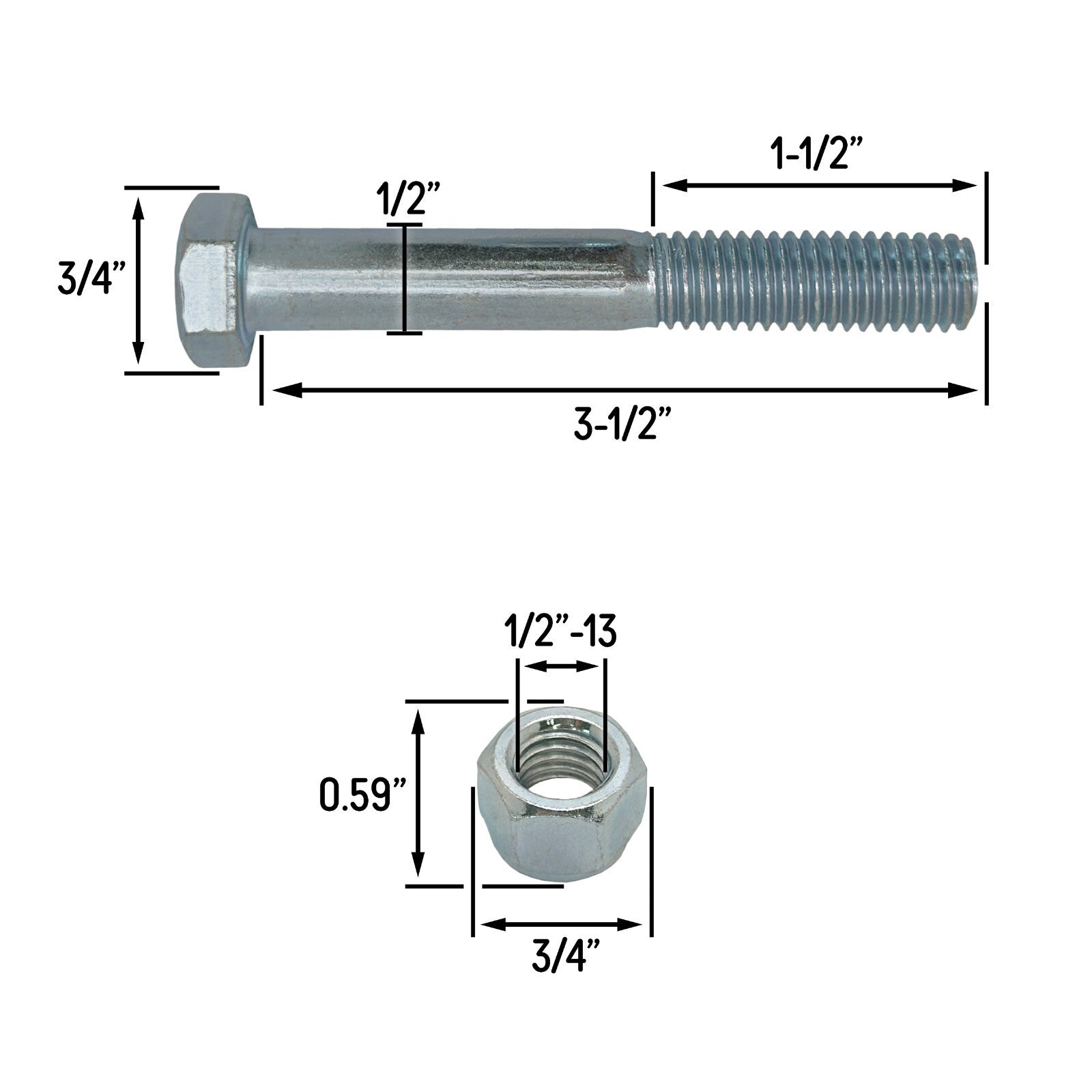 Grade 5 Shear Bolts for Rotary Cutters 1 2 x 3 1 2 with Nylock Nuts 5 Pack