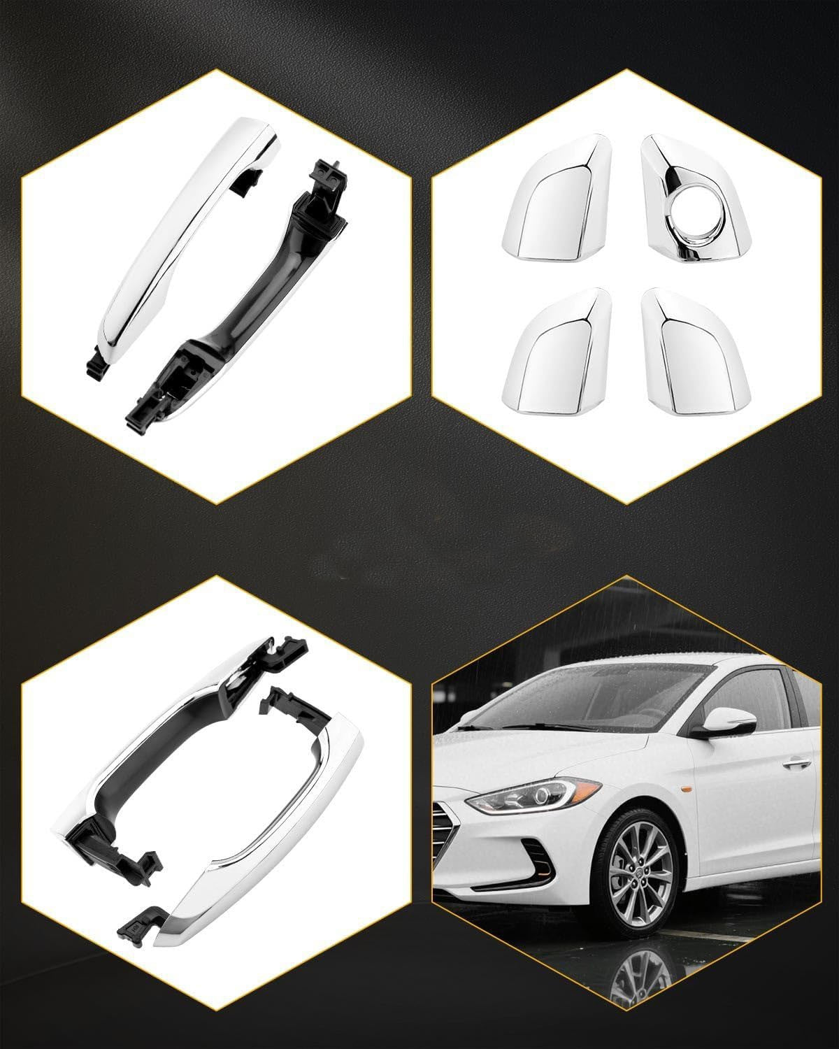 Exterior Door Handles Lock Cylinder Kit for 17 20 Hyundai Elantra Chrome 4 Pack
