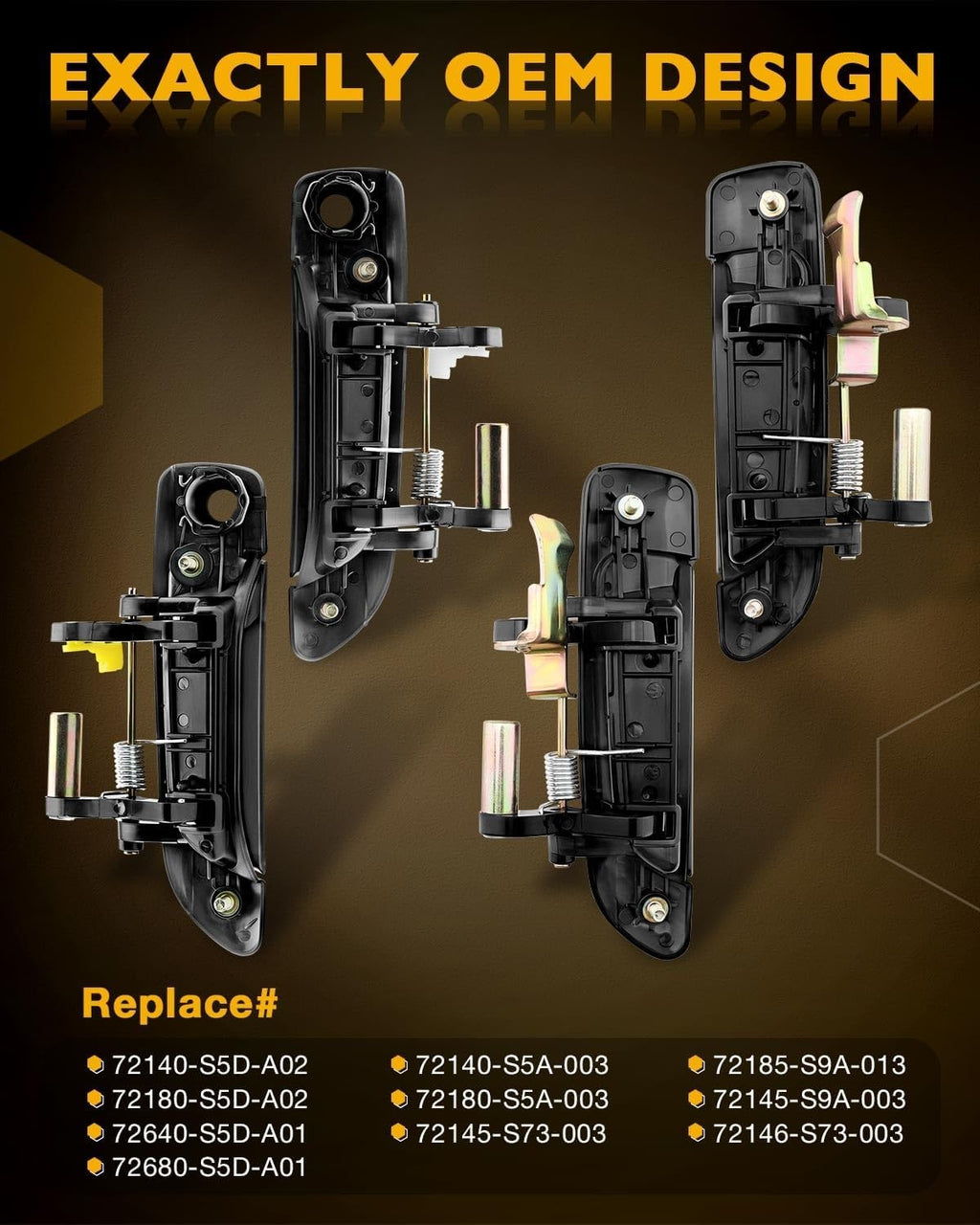 Front Rear Door Handles with Lock Cylinder and Key for Honda Civic 01-05 4 Piece
