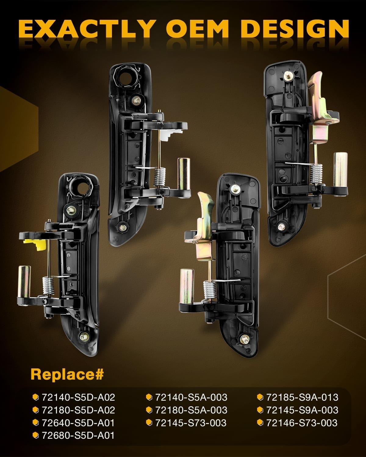Front Rear Door Handles with Lock Cylinder and Key for Honda Civic 01-05 4 Piece