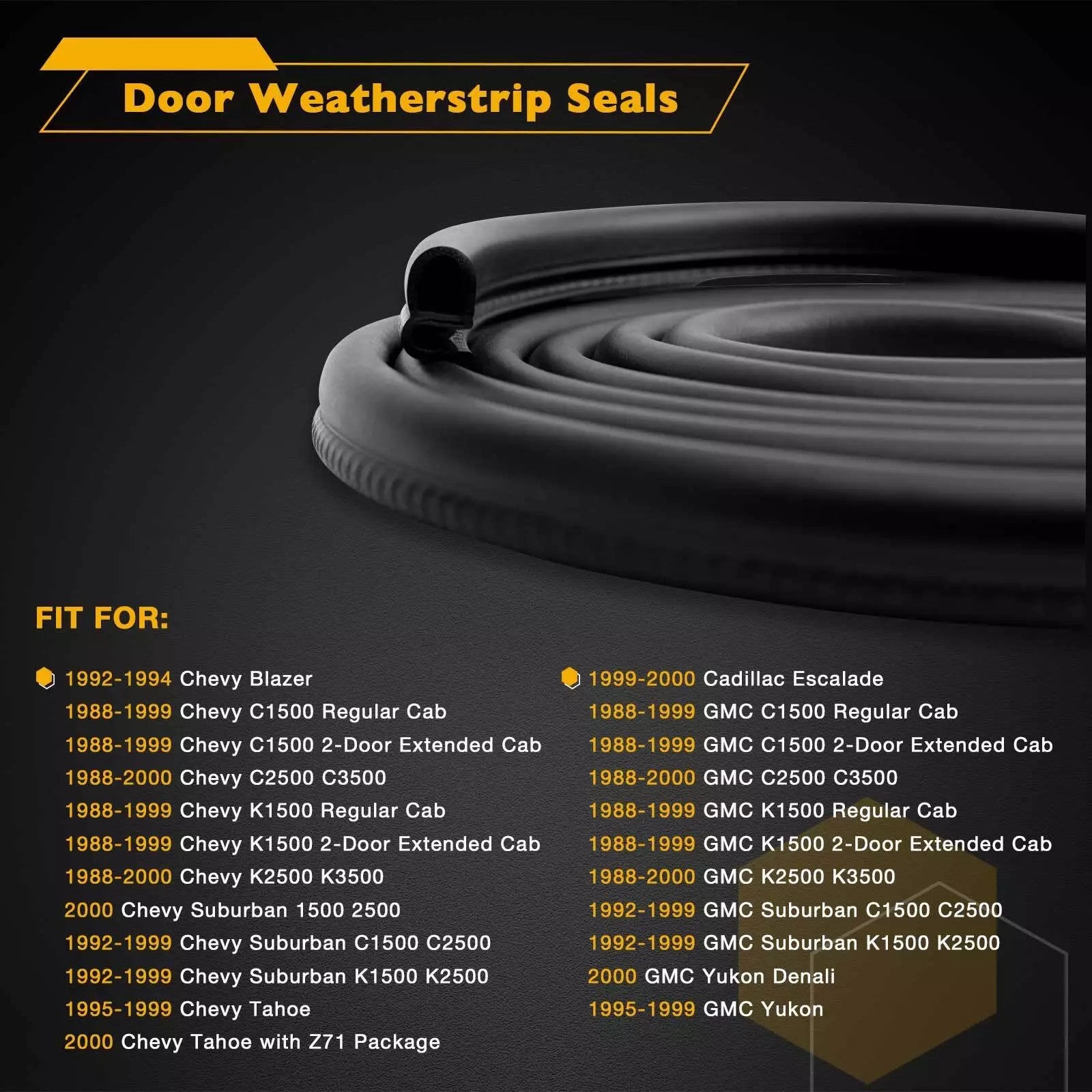 Rubber Door Weatherstrip Seals Set for Chevy GMC Suburban C K 1500 2500 3500 2X