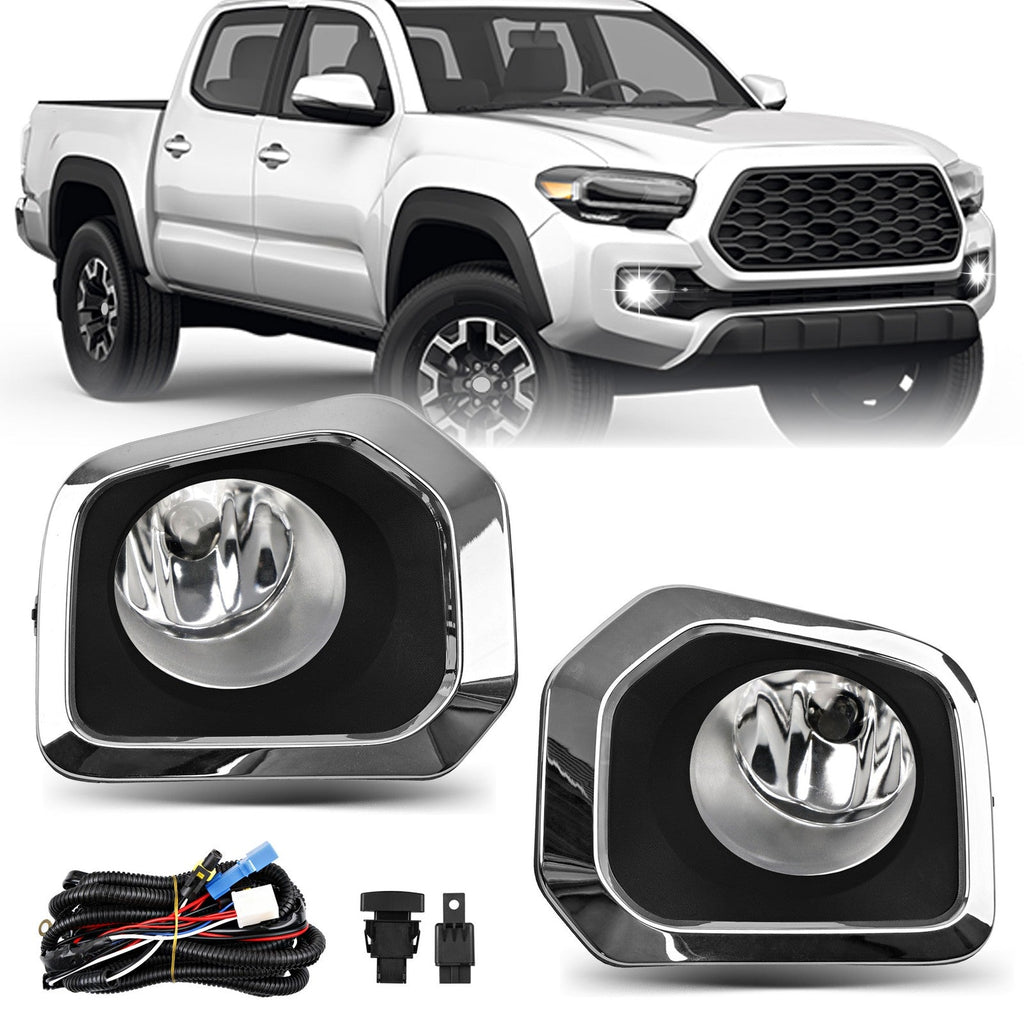 Front Bumper Fog Light Kit With Chrome Trim Bezel For Toyota Tacoma 2016-2023