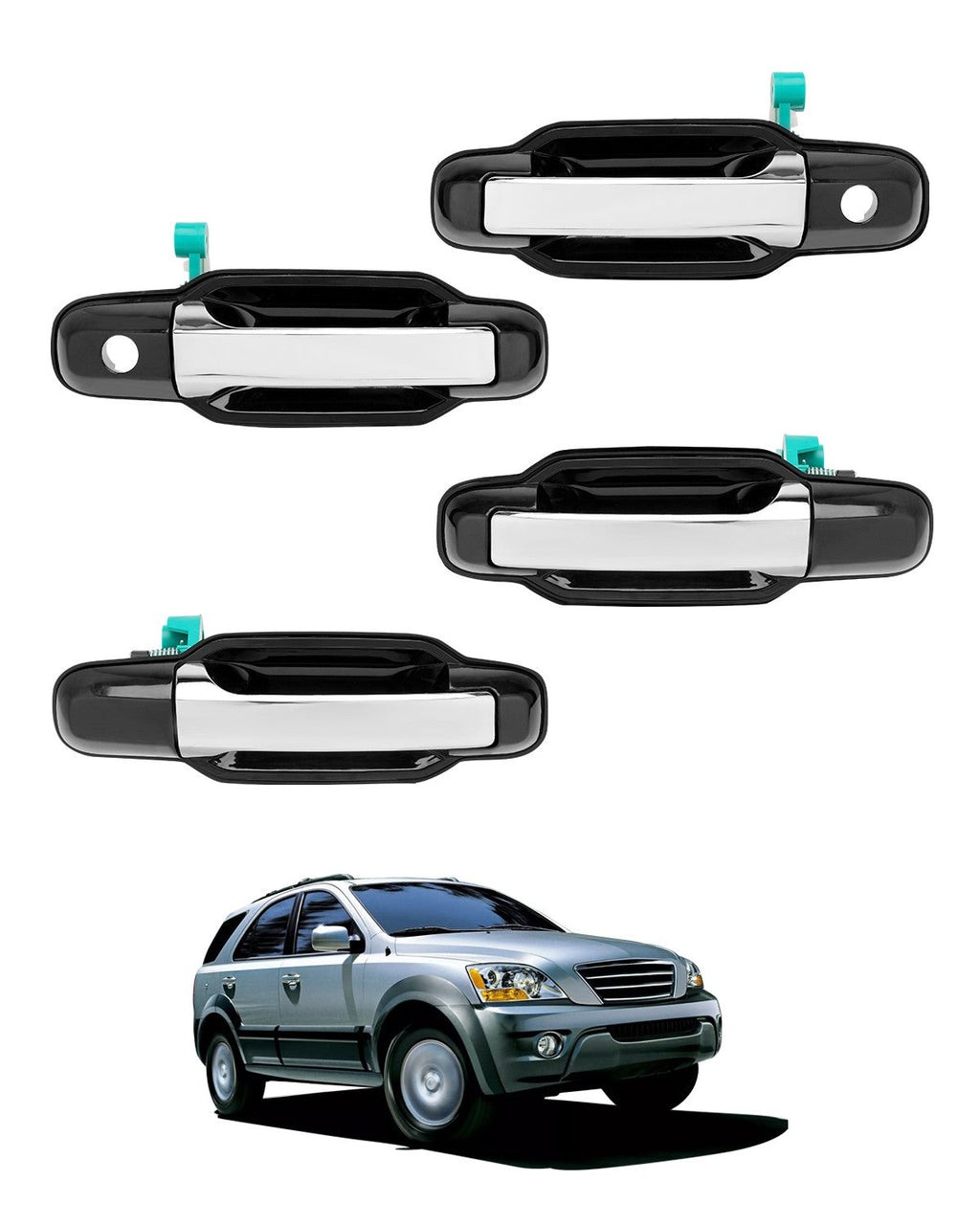 Exterior Door Handle with Keyhole Kit Front Rear Side for Kia Sorento 03 09 4Pcs