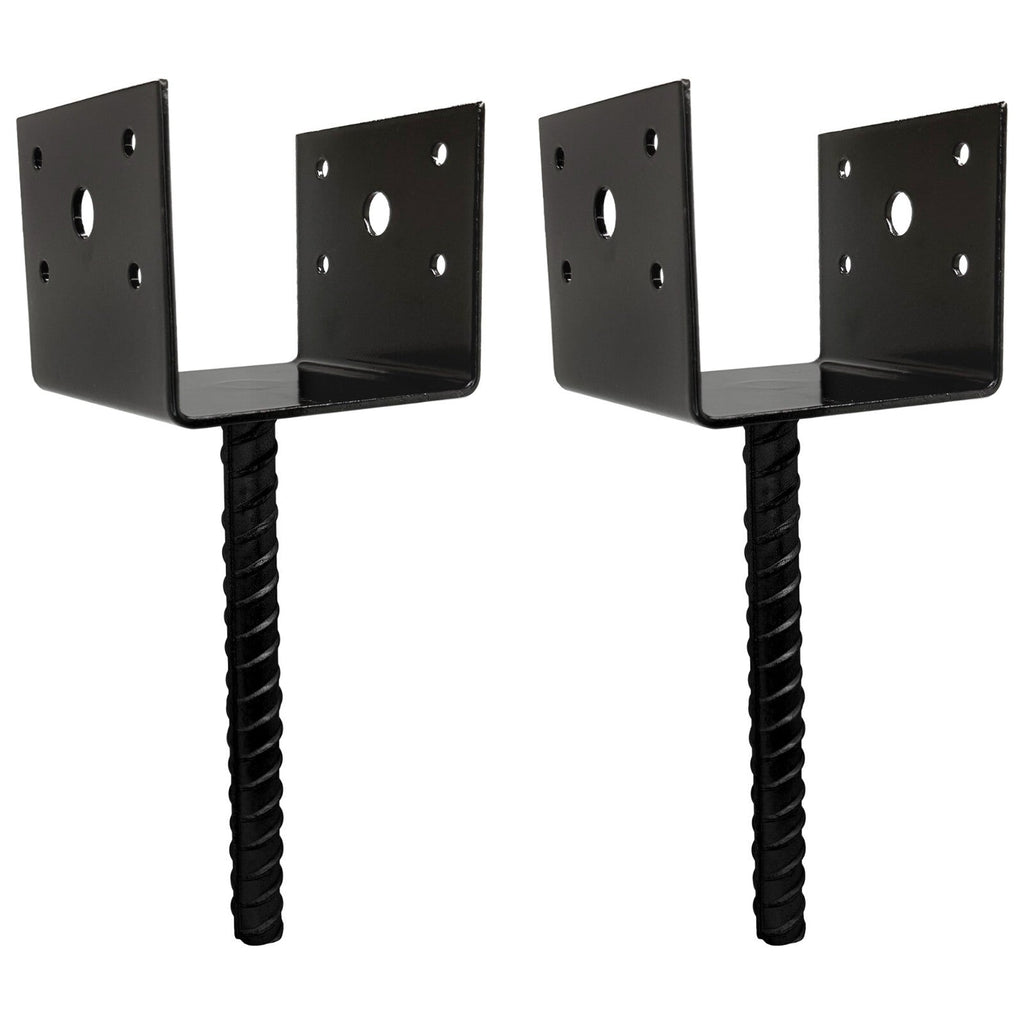U Shaped 4x4 Deck Post Concrete Anchor Spike Fence Base Black Powder Coated 2 Pack