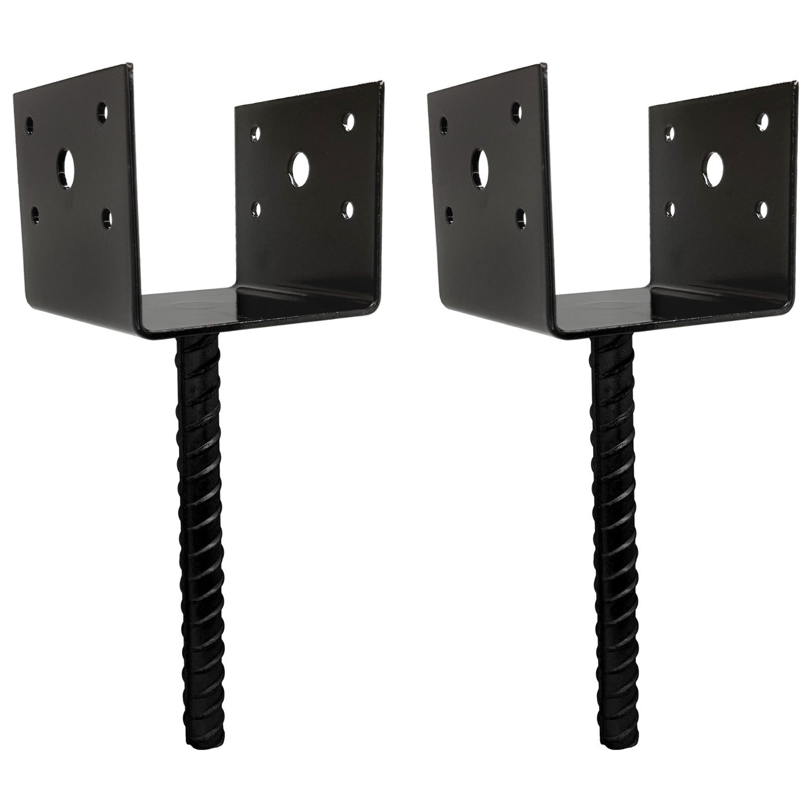 U Shaped 4x4 Deck Post Concrete Anchor Spike Fence Base Black Powder Coated 2 Pack