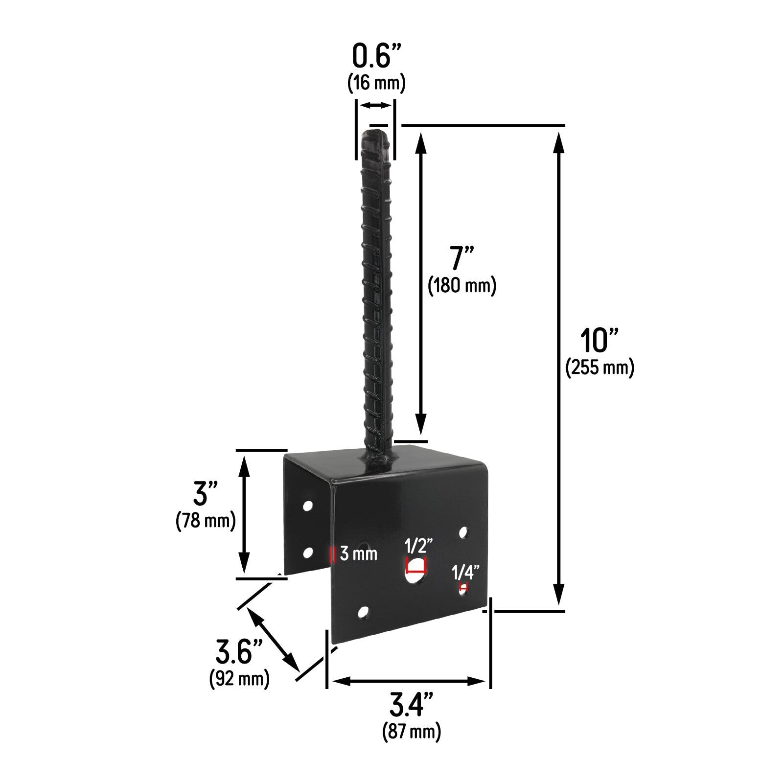 U Shaped 4x4 Deck Post Concrete Anchor Spike Fence Base Black Powder Coated (4)