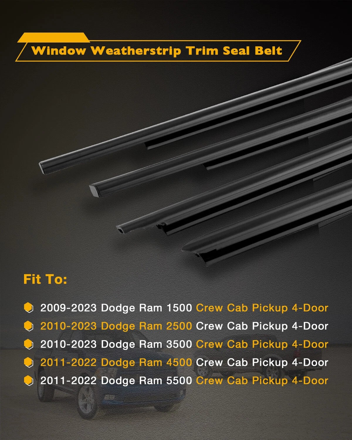 Weatherstrip Window Moulding Trim Seal Belt for Dodge Ram 1500 2500 3500 09 23