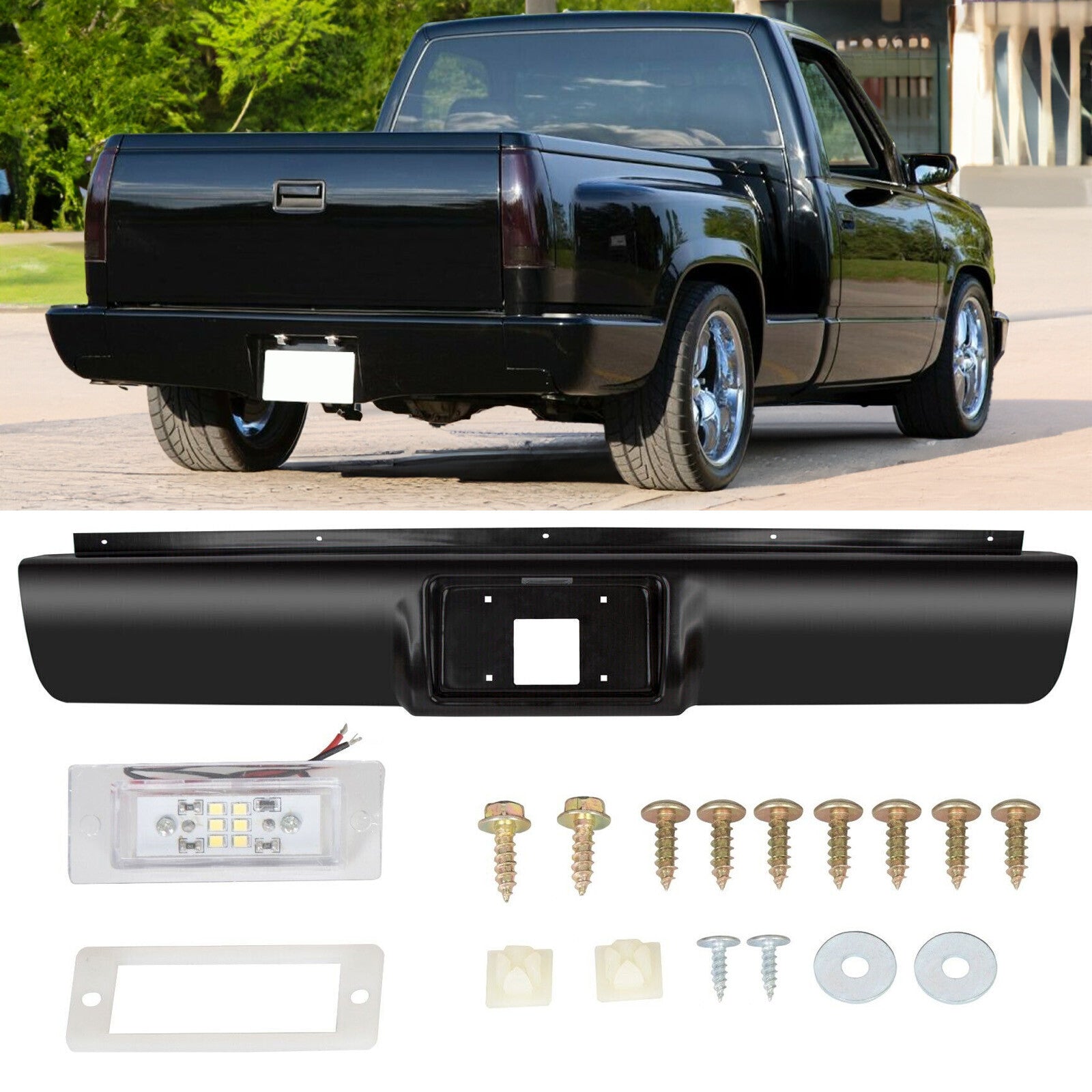 Rear Bumper Roll Pan with License Plate for Chevy GMC C K1500 2500 3500 1988 1998
