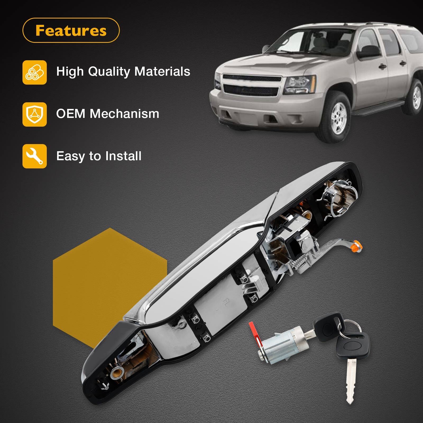 Exterior Door Handle Driver Side w/ Lock Cylinder for Chevy GMC Cadillac 07 13