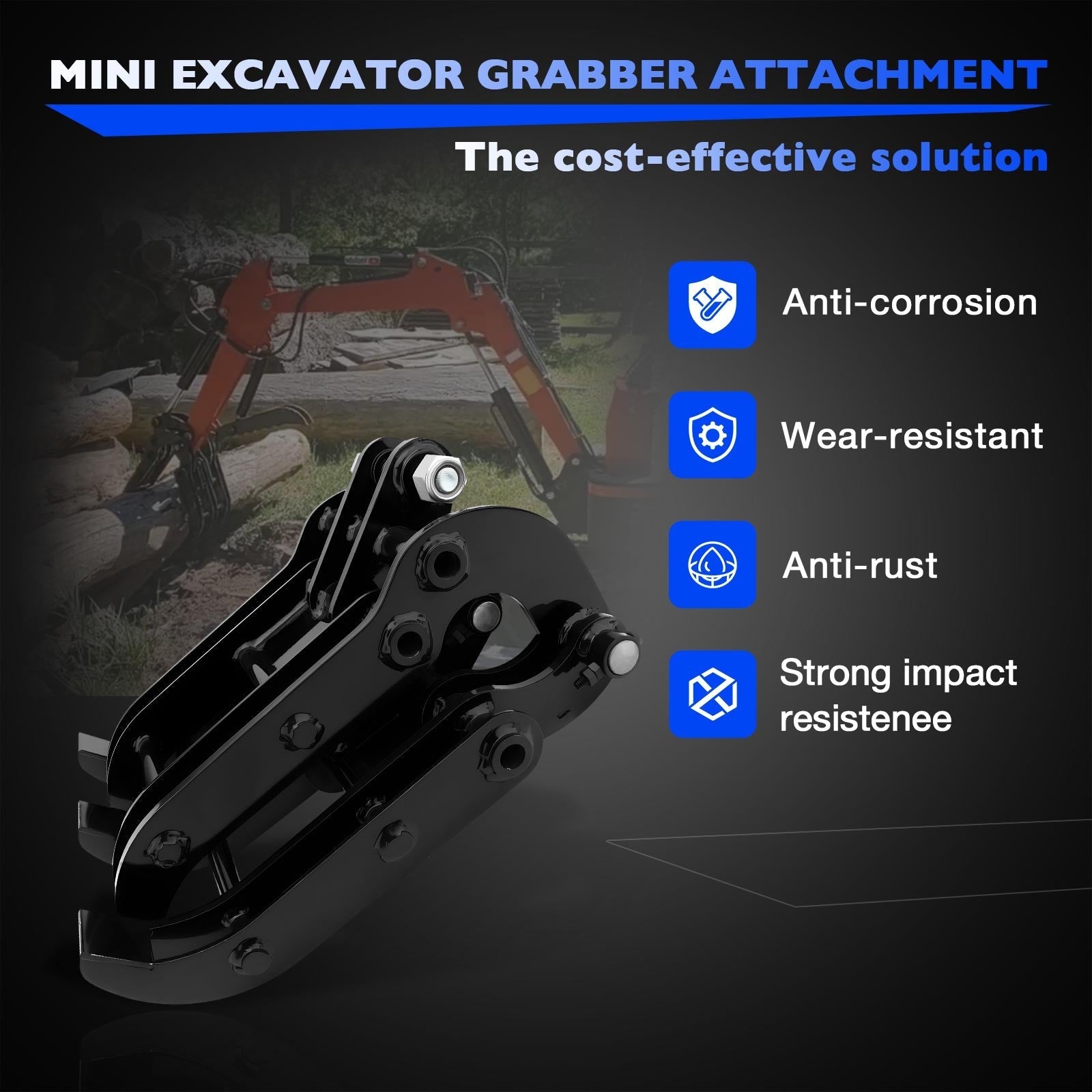 2 Pin Mini Excavator Grabber Attachment for 0.8 to 1.8 Ton Most Models