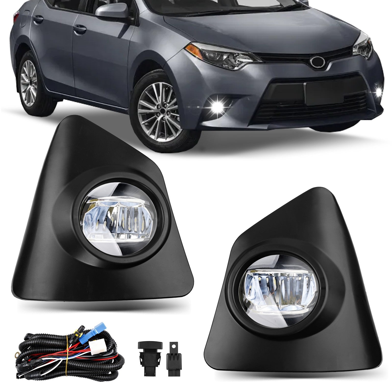Bumper Fog Lights w/ Switch Wiring Lamp for 2014 2015 2016 Toyota Corolla S Pair