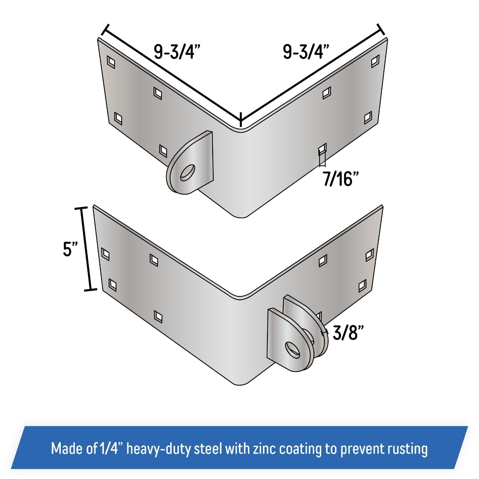 Floating Dock Outside Corner Hinge Plate Male Female Set Galvanized Steel