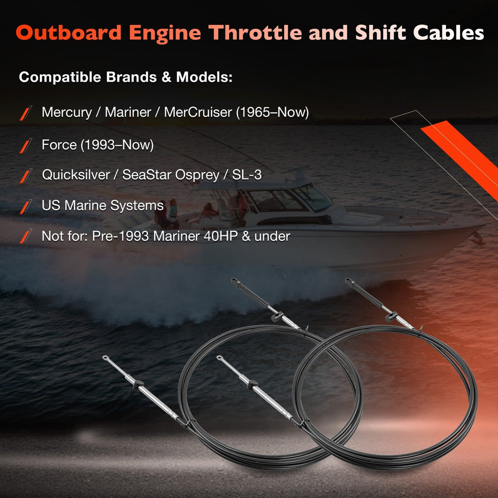 13FT Outboard Throttle Cable Gen I Control Shift Cables For Mercury Mariner 2PCS