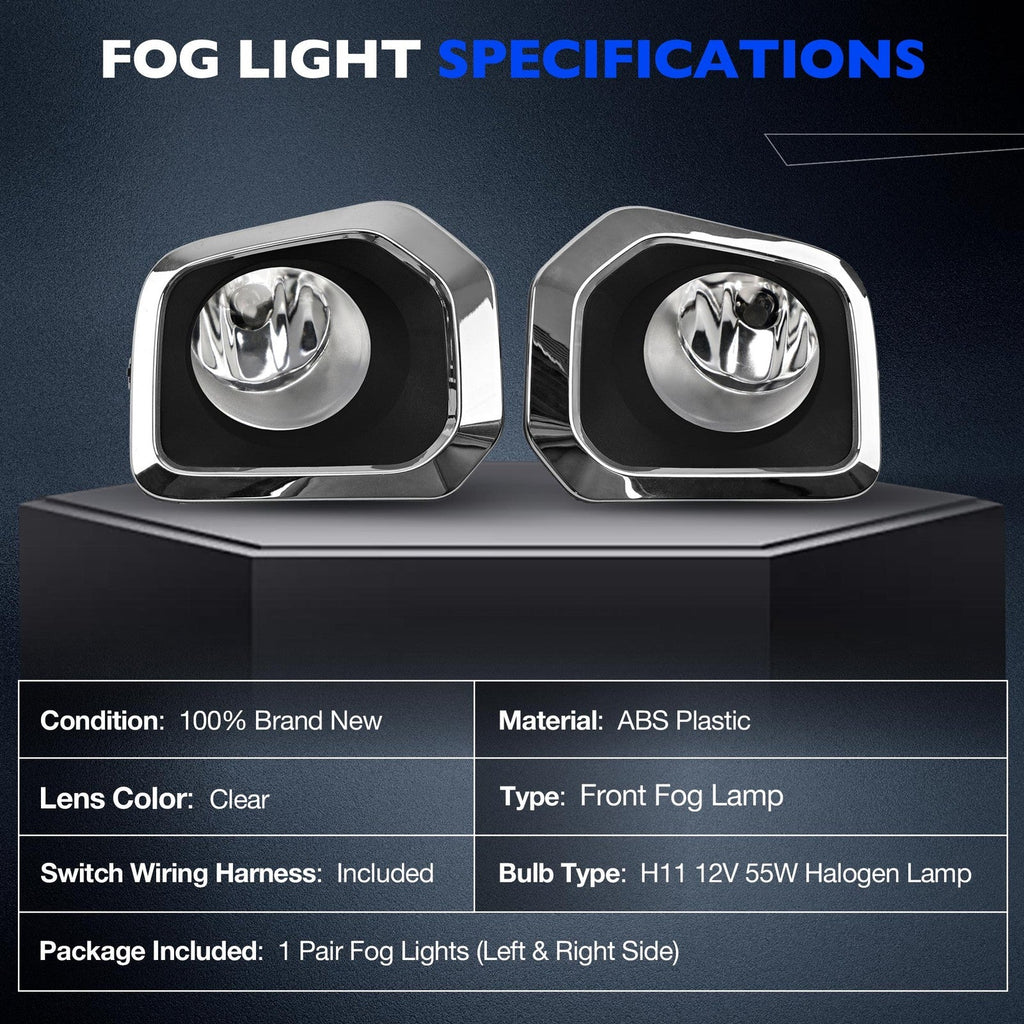 Front Bumper Fog Light Kit With Chrome Trim Bezel For Toyota Tacoma 2016-2023