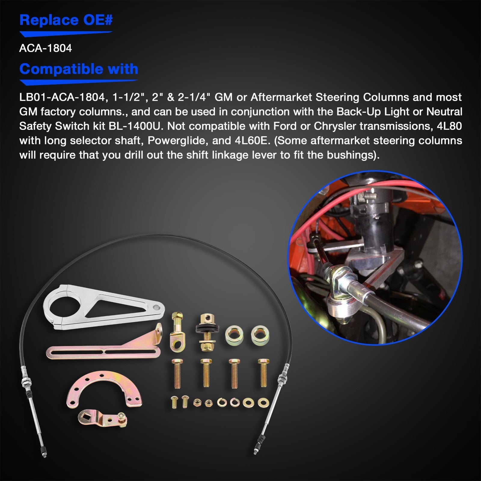 ACA 1804 Transmission Cable Column Shift Linkage Kit For GM TH350 2 Inch