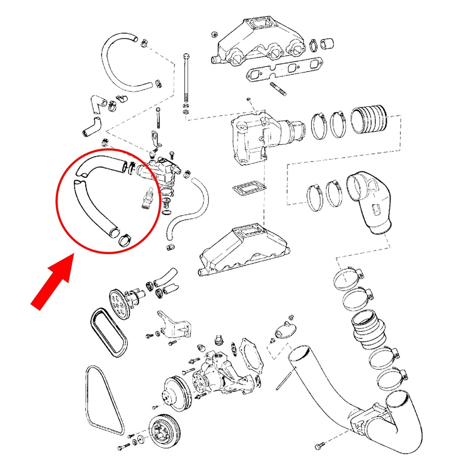 3852288 Thermostat Housing Pump Hose for Volvo Penta V6 V8 4.3 5.0 5.7L