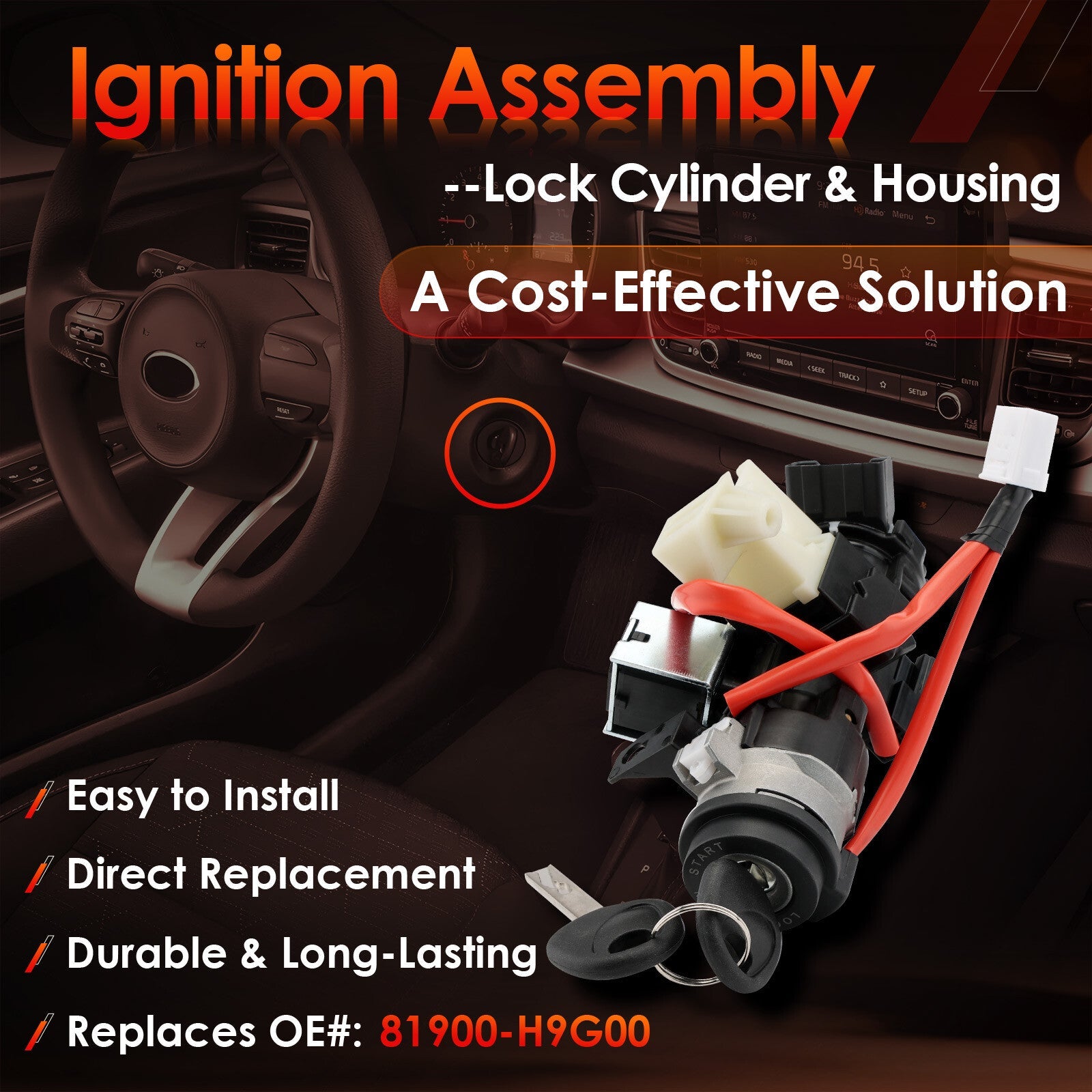 Ignition Lock Cylinder Switch & Cylinder Housing with Keys for Kia Rio 2021 2023