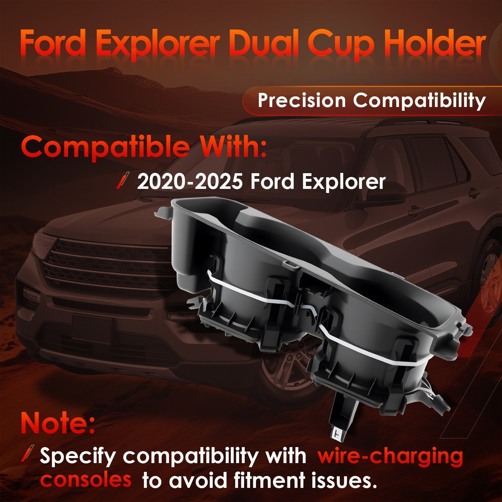 Upgrade Center Dual Cup Holder w Wireless Charging For Ford 2020 2025 Explorer