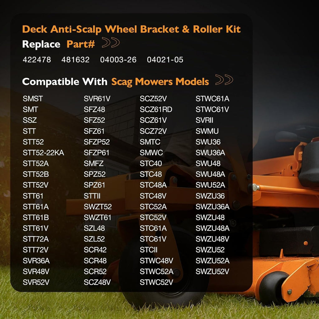 Deck Anti Scalp Wheel Rollers Brackets for Scag Mower 42 48 52 61 Inch 4X