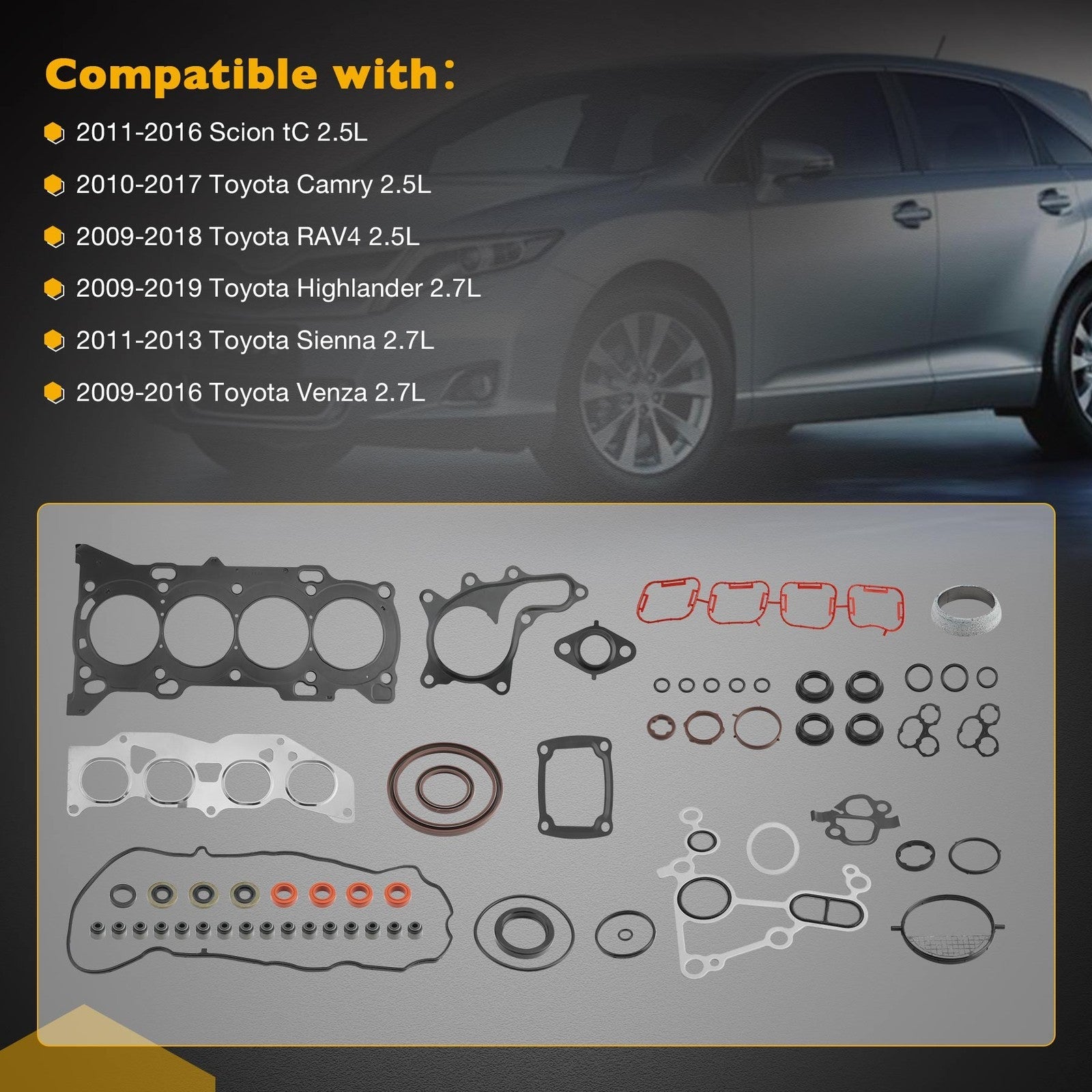 HS26562PT Head Gasket Set for Toyota Camry Highlander Scion RAV4 09 19 2.5L 2.7L
