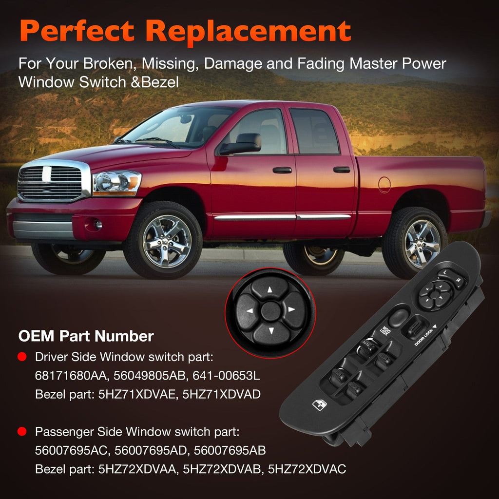 Power Door Window Mirror Switch LH RH And Bezel Set For Dodge Ram 1500 01 09