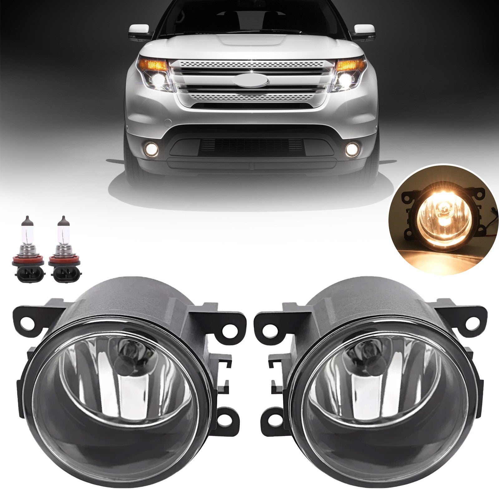 Clear Lens Fog Lights Bumper Lamps 2Pcs New for Ford Explorer 2011-2015