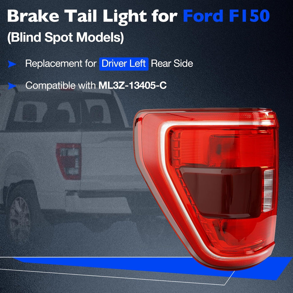 Driver Side LED Tail Light Brake Lamp With Blind Spot For Ford 2021 2023 F150