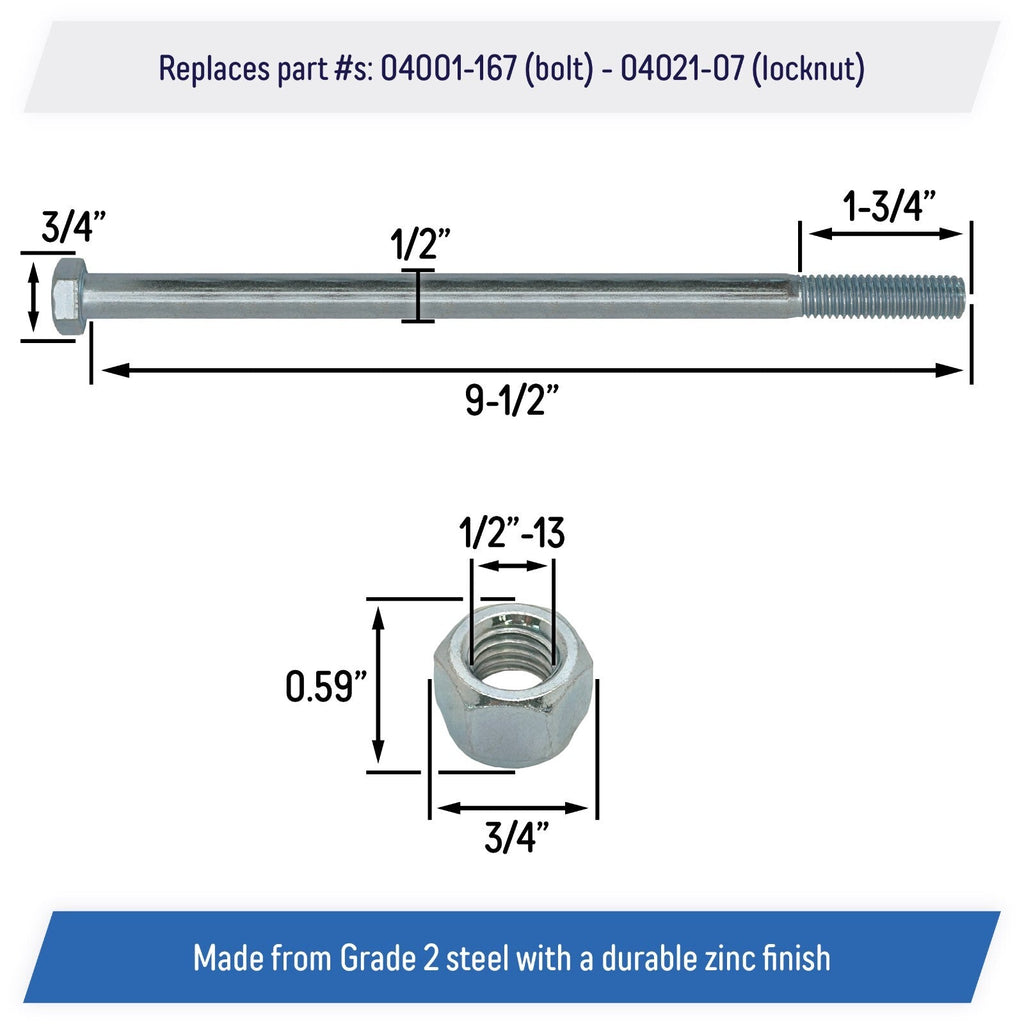 Wheel Axle Bolt Set 1 2 13 x 9 1 2 for SCAG Turf Tiger Cubs 04001-167 2 Pack