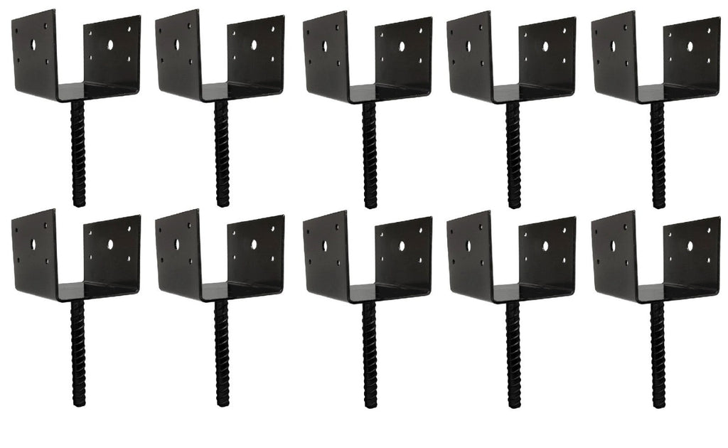 U Shaped 6x6 Deck Post Concrete Anchor Spike Fence Base Black Powder Coat 10 Pack