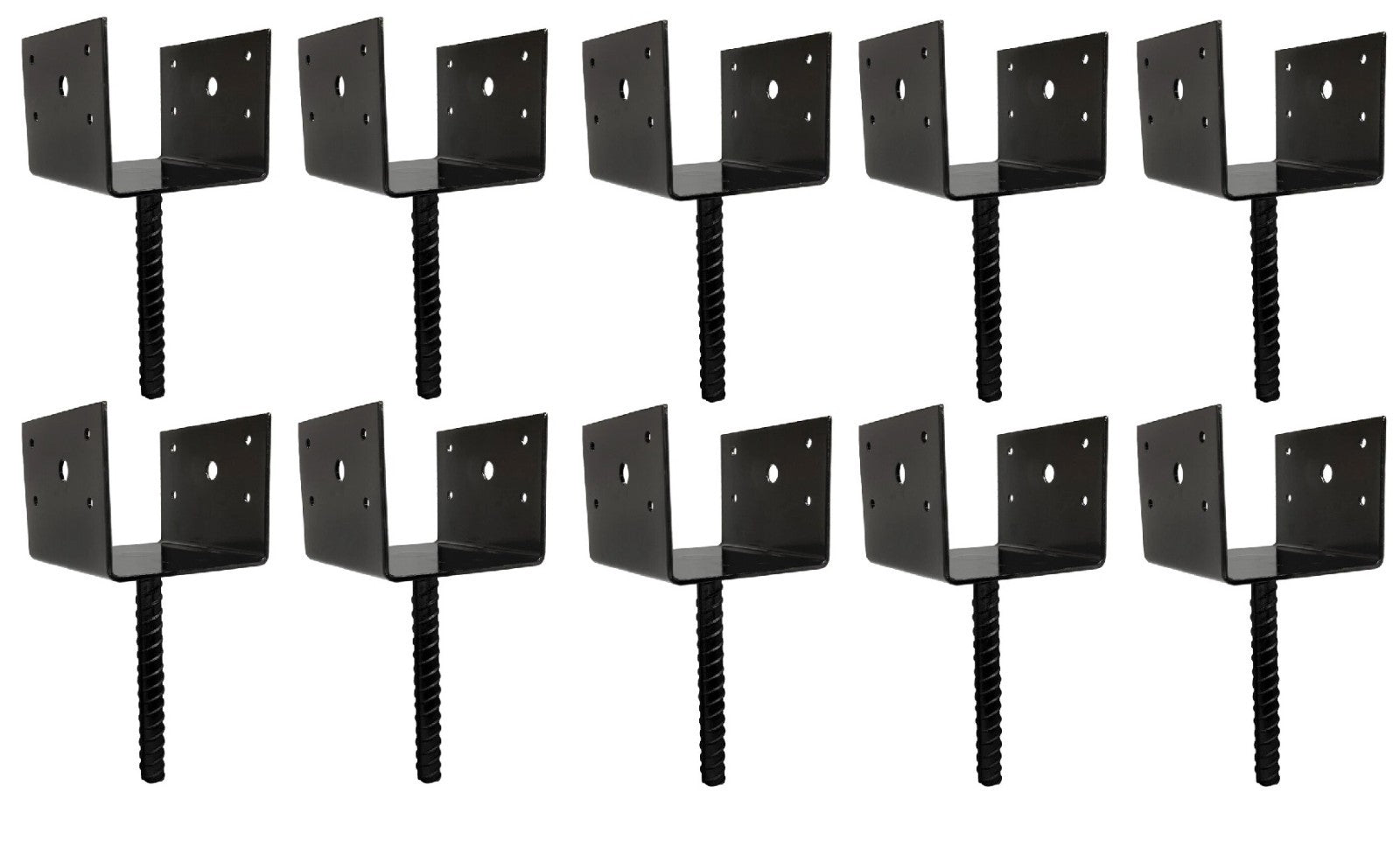U Shaped 6x6 Deck Post Concrete Anchor Spike Fence Base Black Powder Coat 10 Pack