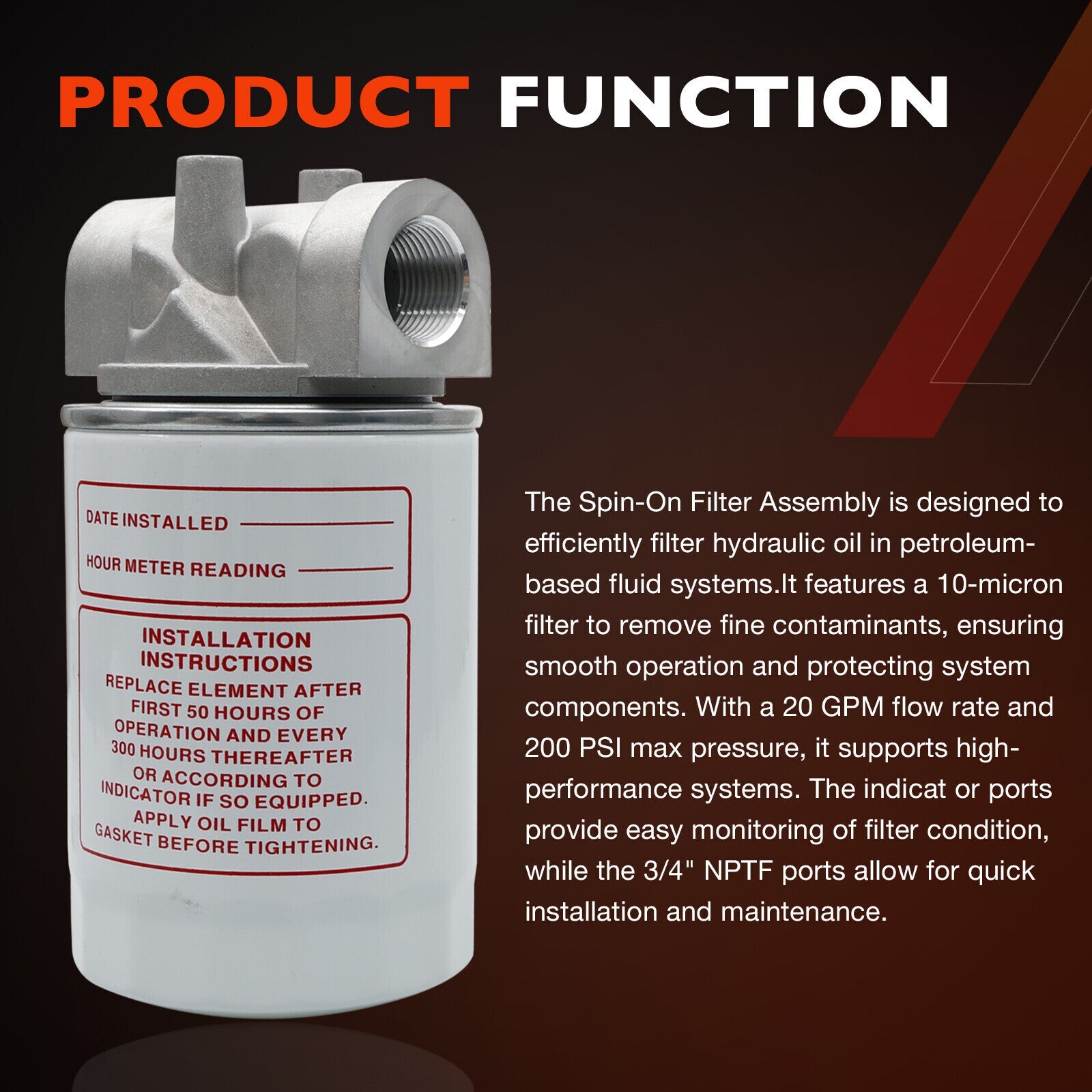 CP75210 3/4 NPTF Oil Filter with 10 Micron Hydraulic for Tractors Log Splitters